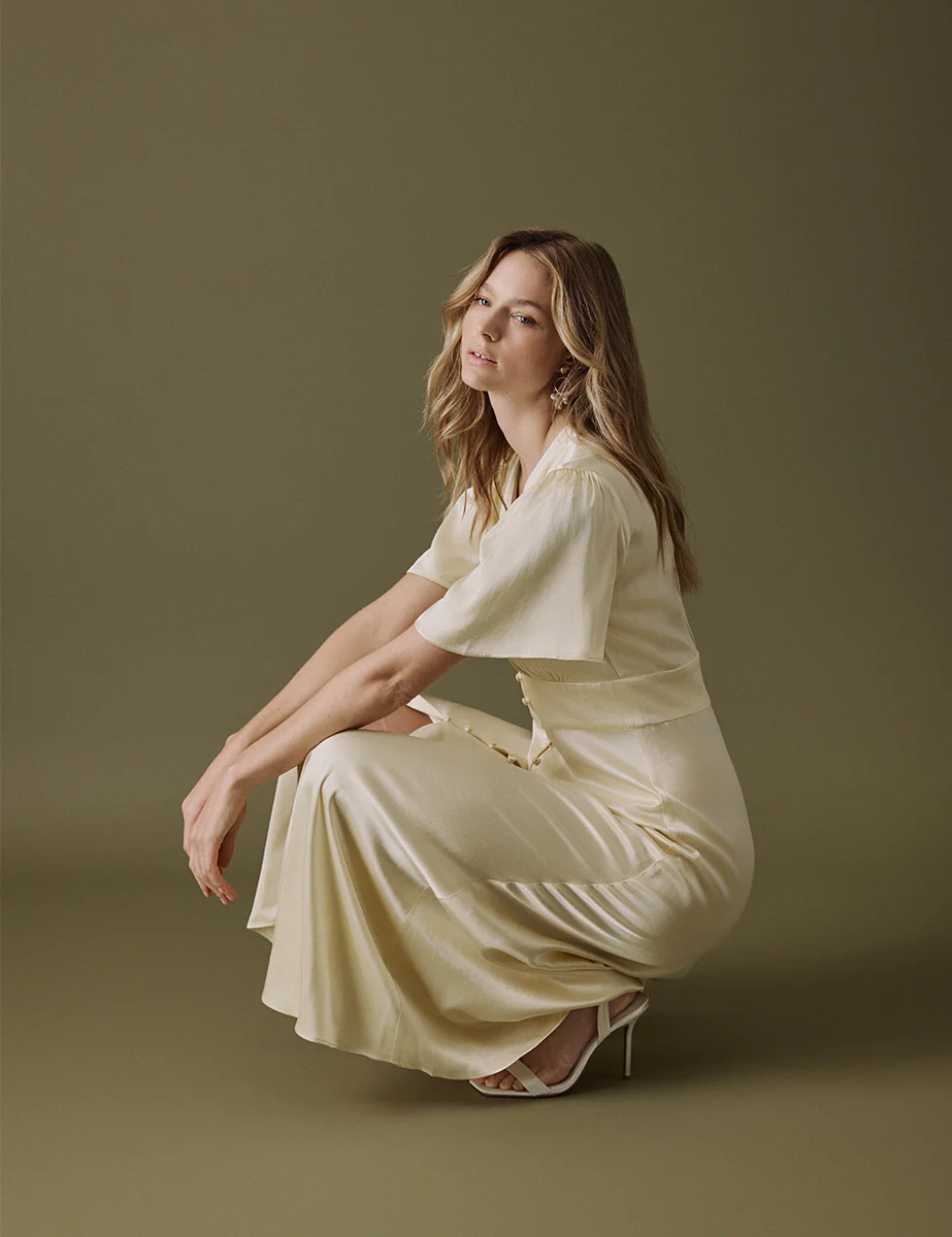 Butter Yellow V Neck Midaxi Erin Dress - Image 3