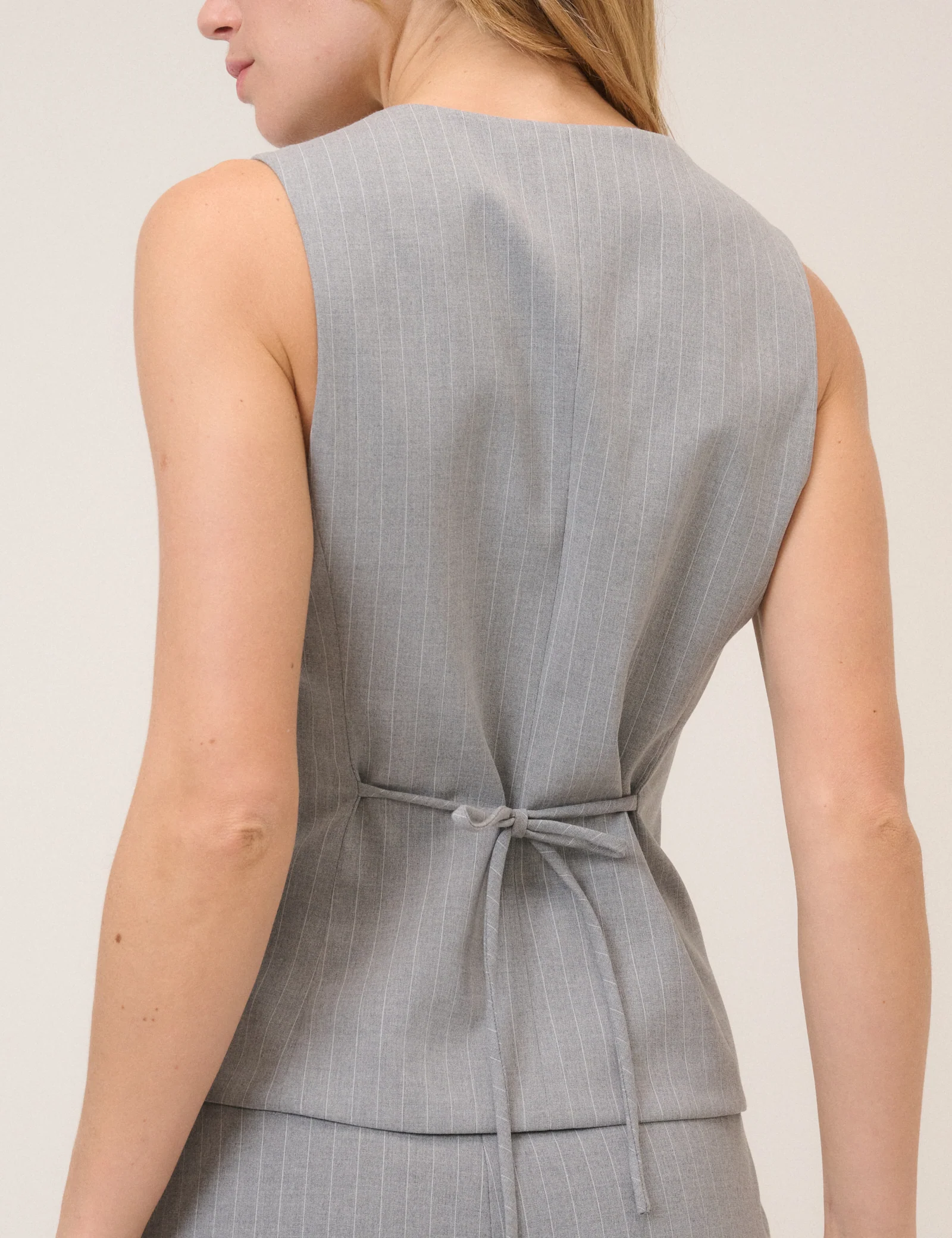 Grey Pinstripe Square Neck Waistcoat - Image 2