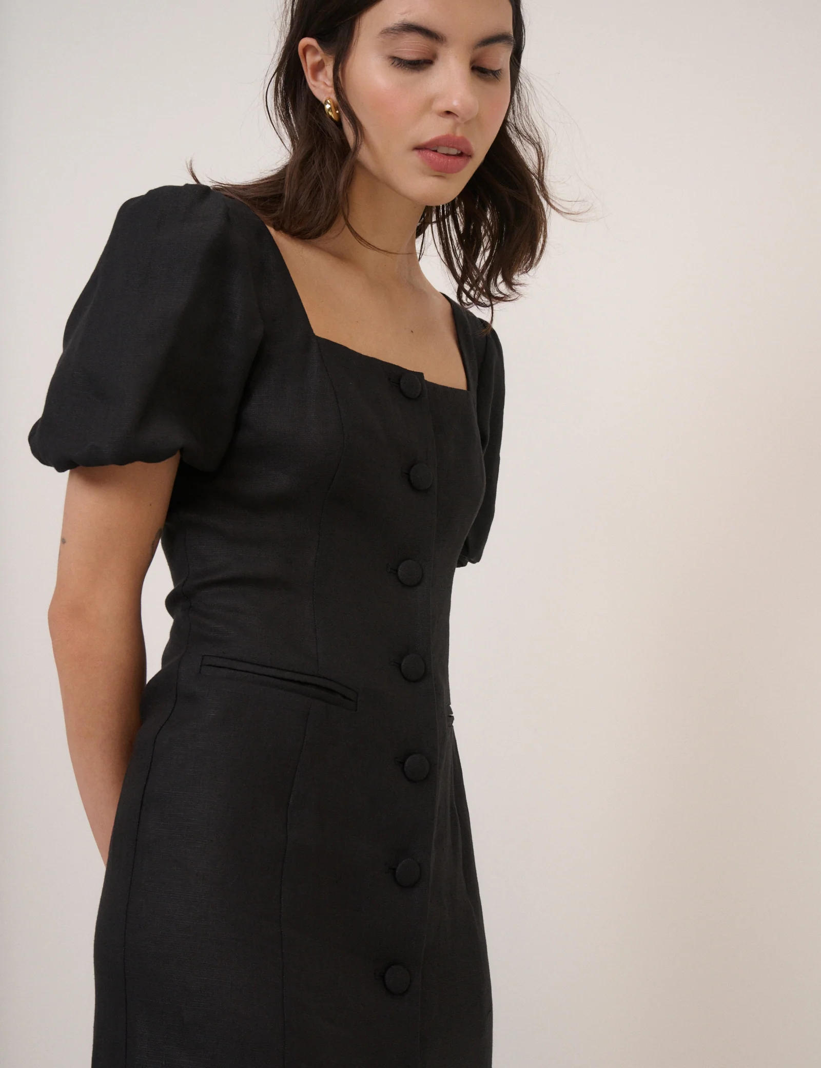 Black Square Neck Tailored Dress - Image 2