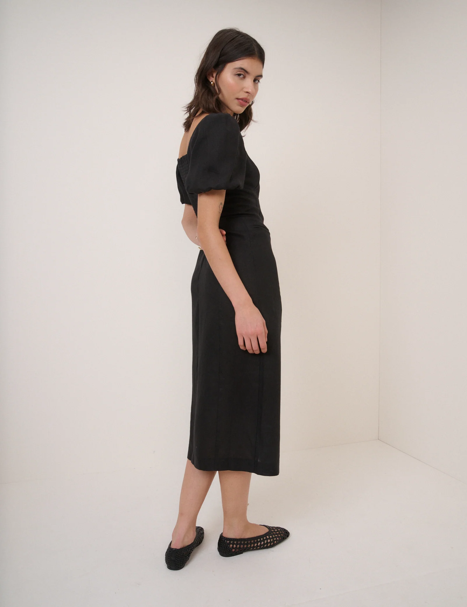 Black Square Neck Tailored Dress - Image 5