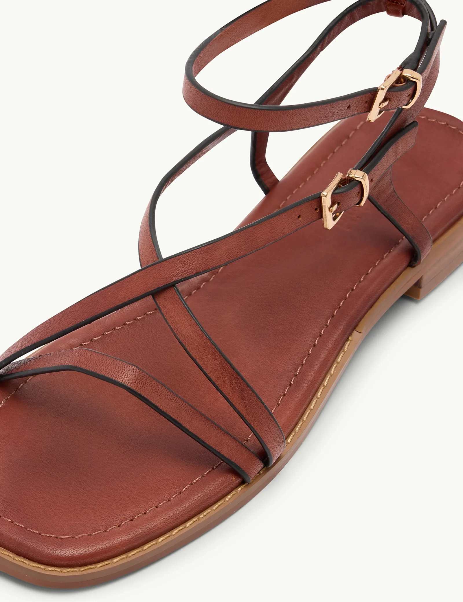 Brown Leather Square Toe Strappy Sandals - Image 3