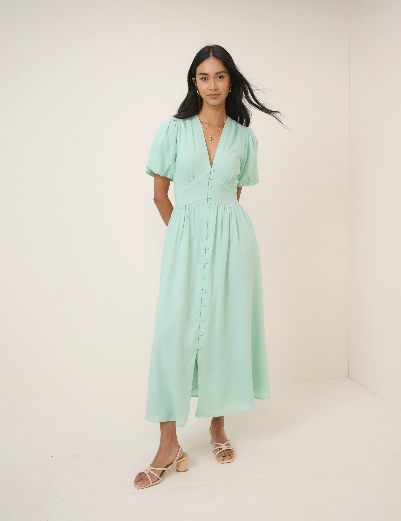 Mint Green Short Sleeve Starlight Midi Dress