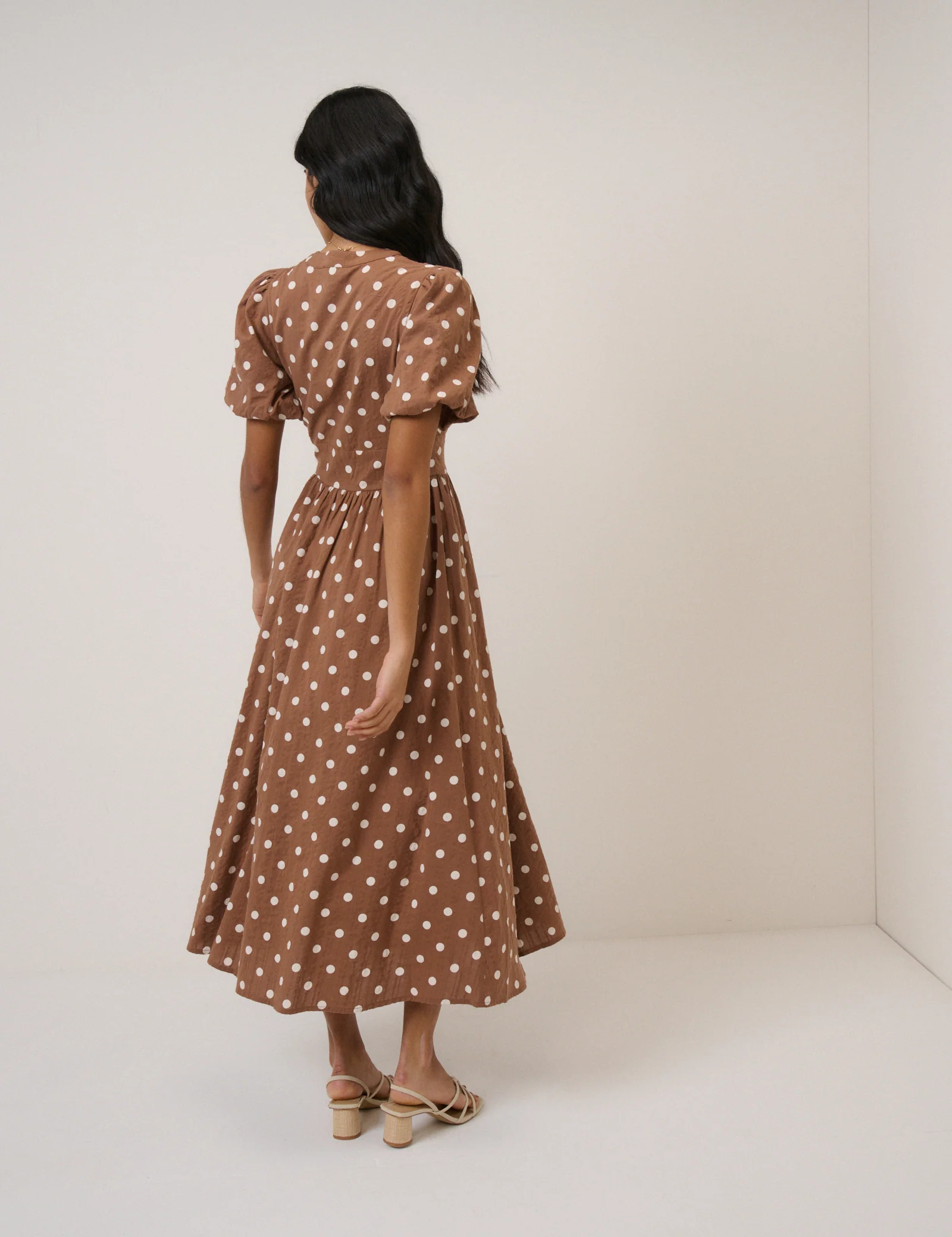 Brown Polka Dot Starlight Midi Dress - Image 5