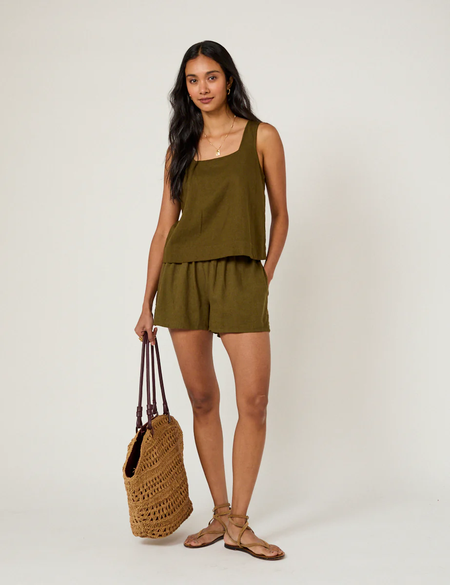 Khaki Green Linen-Blend Top - Image 3