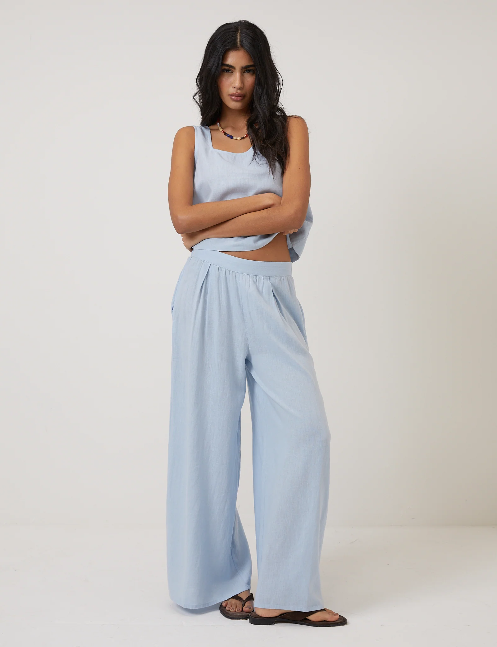 Light Blue Linen-Blend Vest Top - Image 2