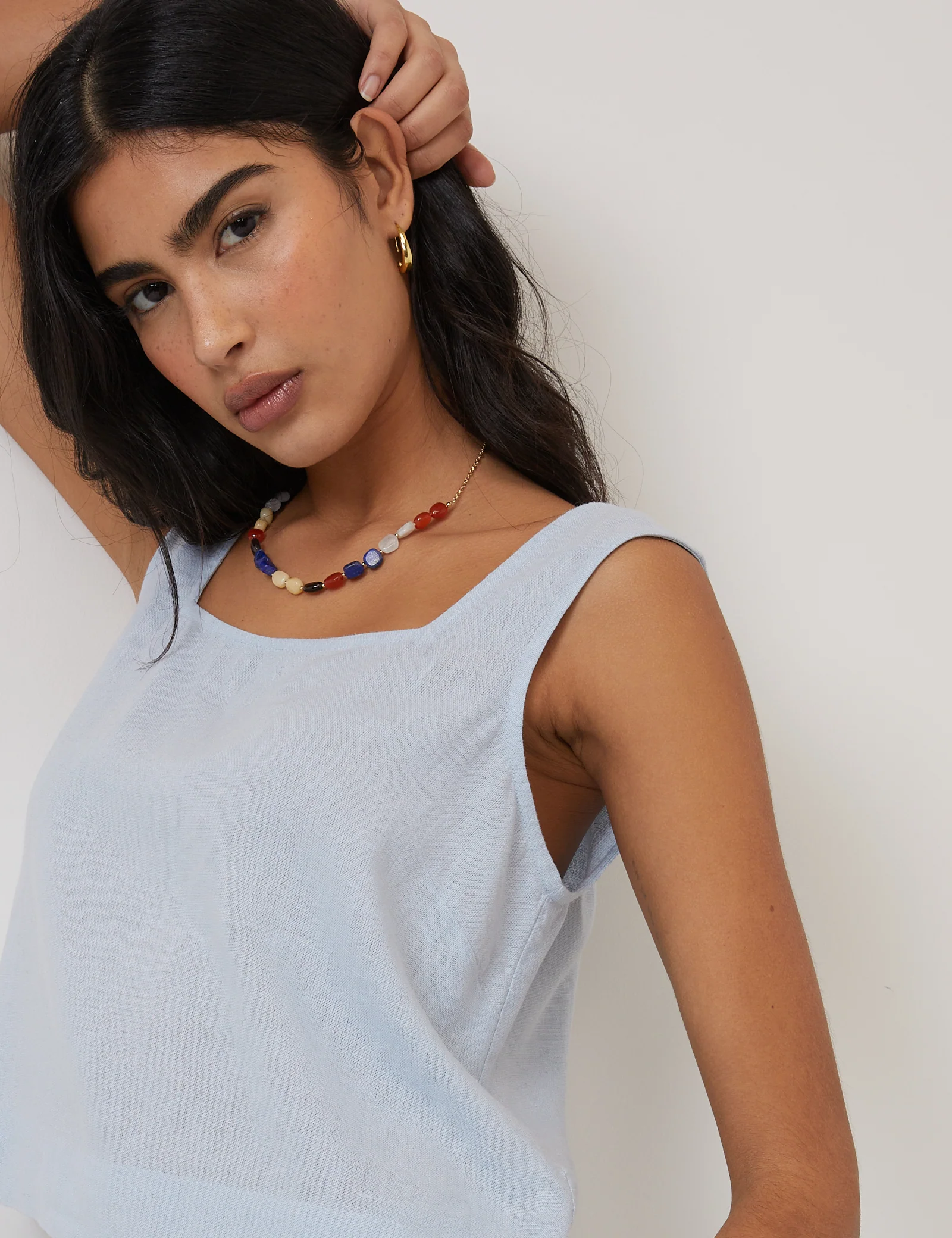 Light Blue Linen-Blend Vest Top - Image 3