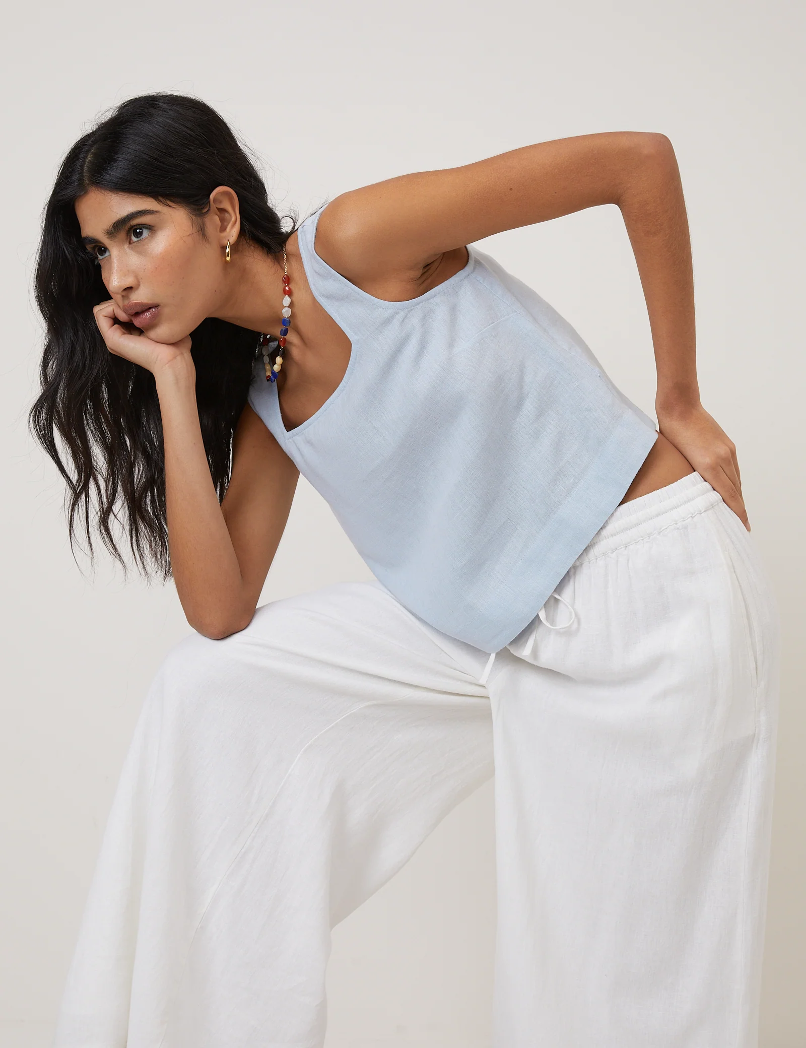 Light Blue Linen-Blend Vest Top - Image 5