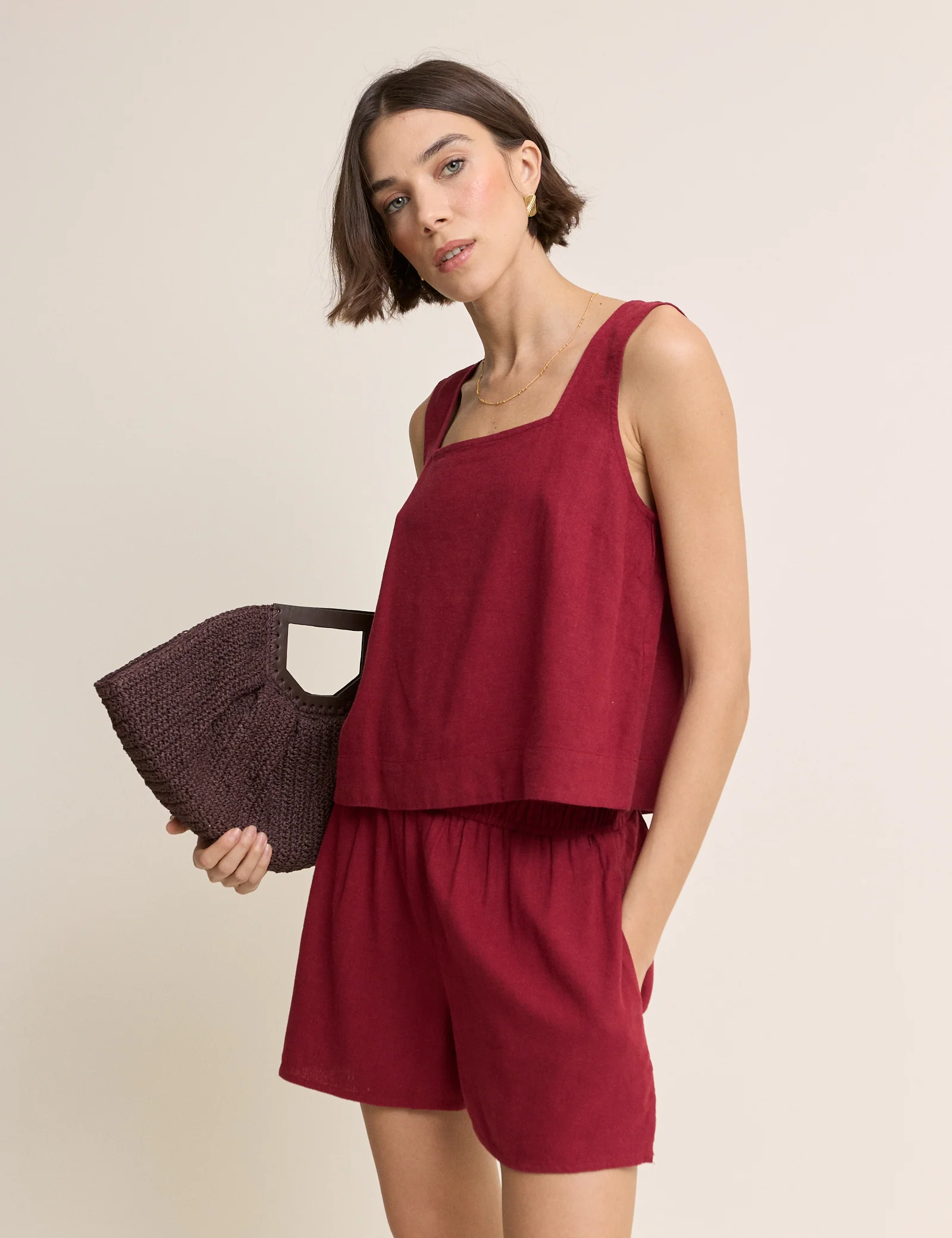 Red Linen-blend Swing Top - Image 2