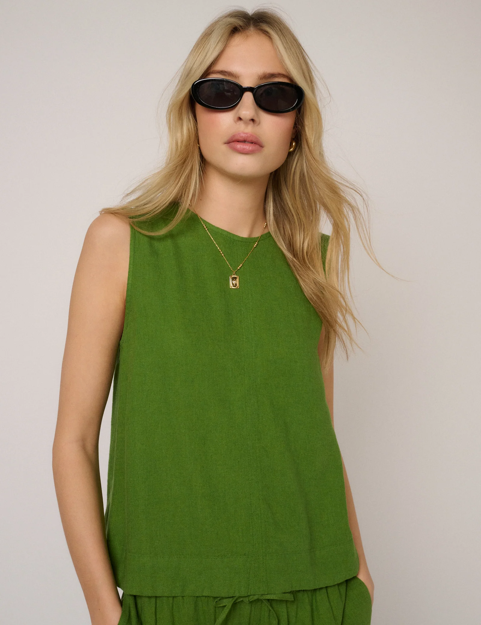 Green Linen-Blend Stirling Top - Image 2