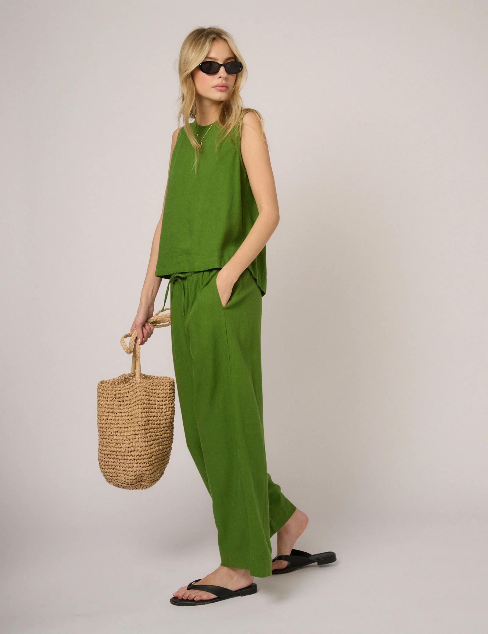 Green Linen-Blend Stirling Top - Image 3
