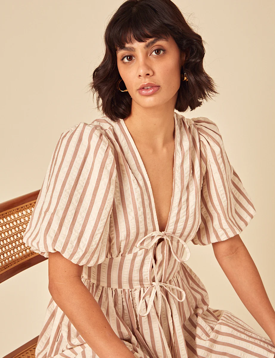 Stone Striped Tie Front Scarla Mini Dress - Image 2