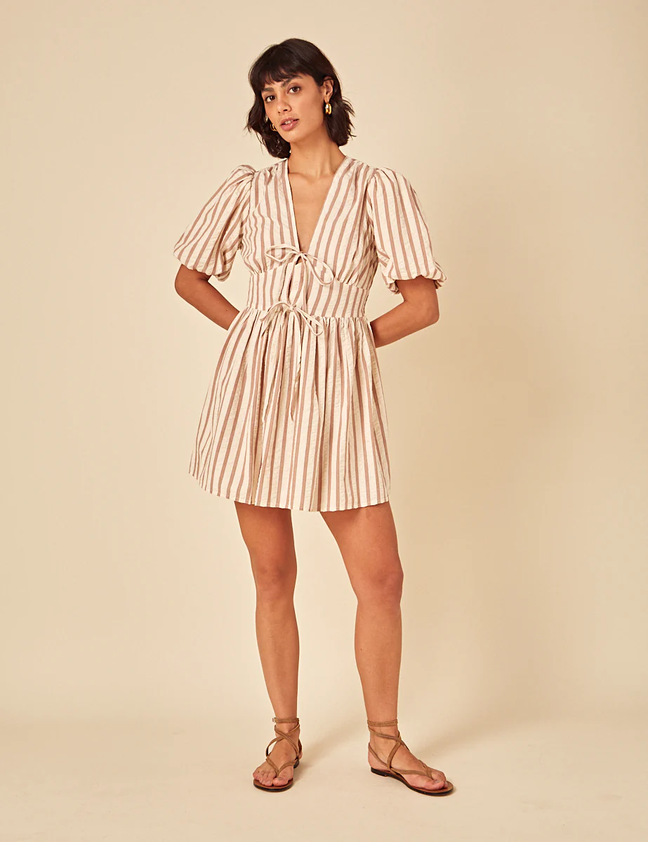 Stone Striped Tie Front Scarla Mini Dress - Image 3