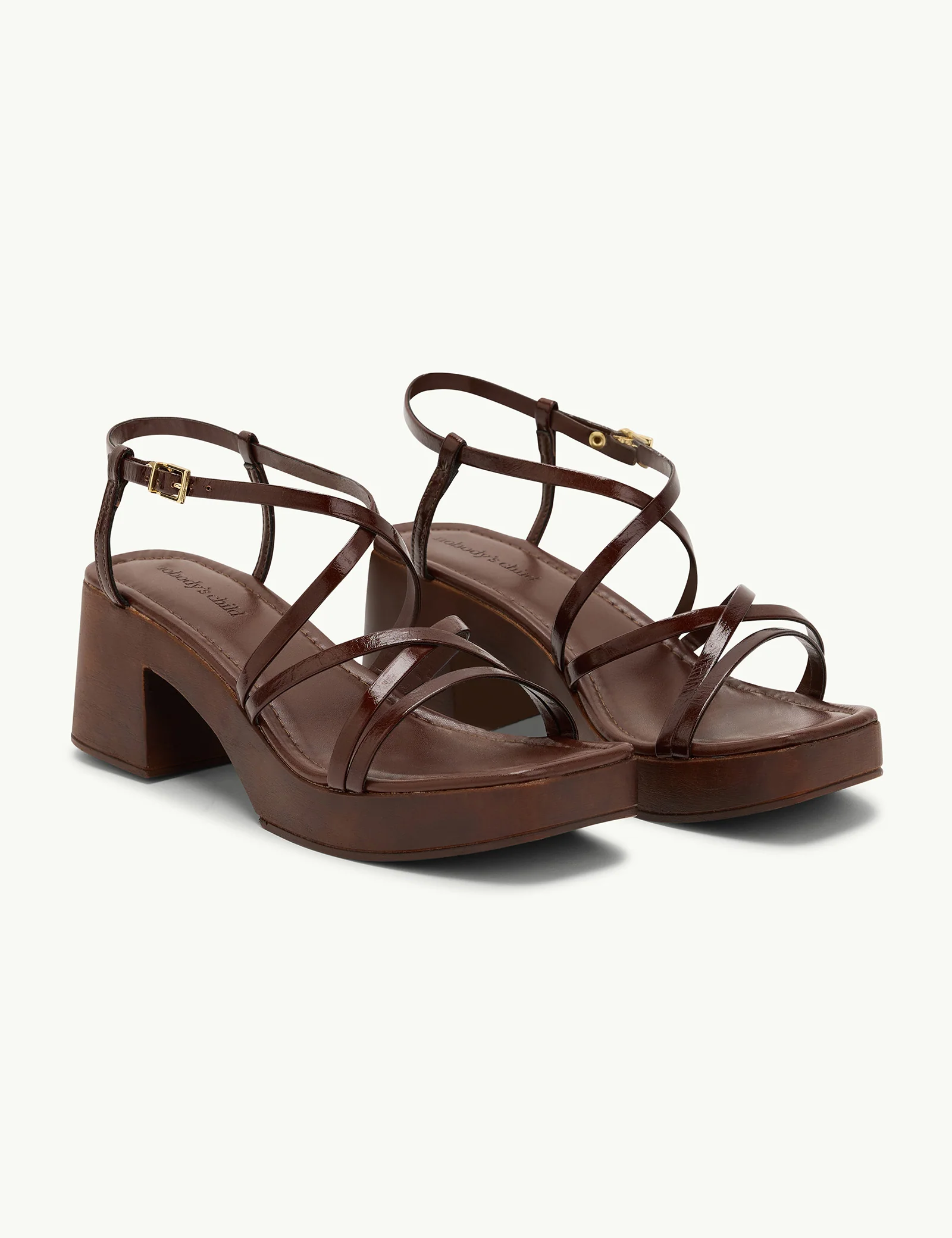 Dark Brown Leather Block Heel Sandels - Image 2