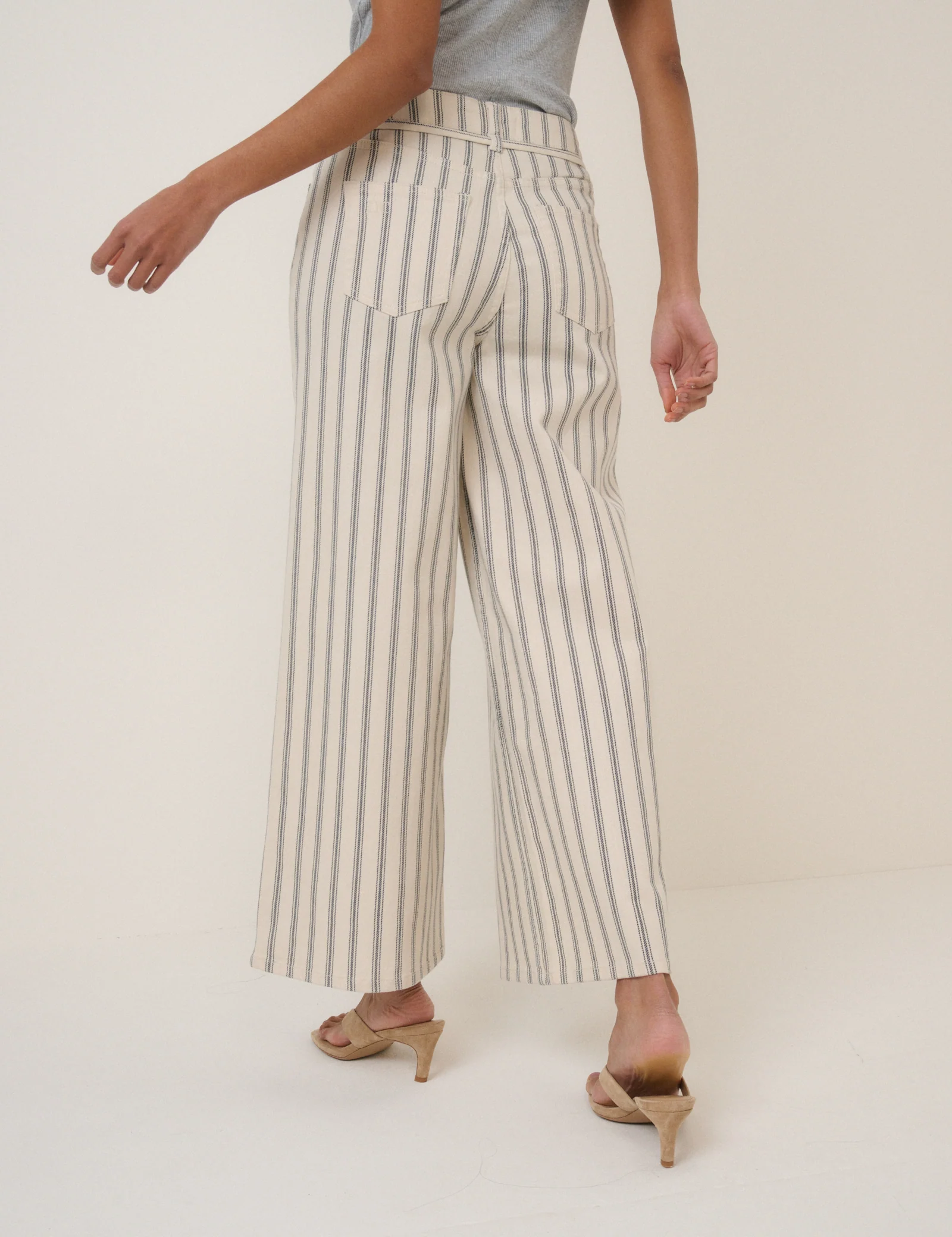 Ecru Striped Cropped Soho Wide Jeans - Image 5