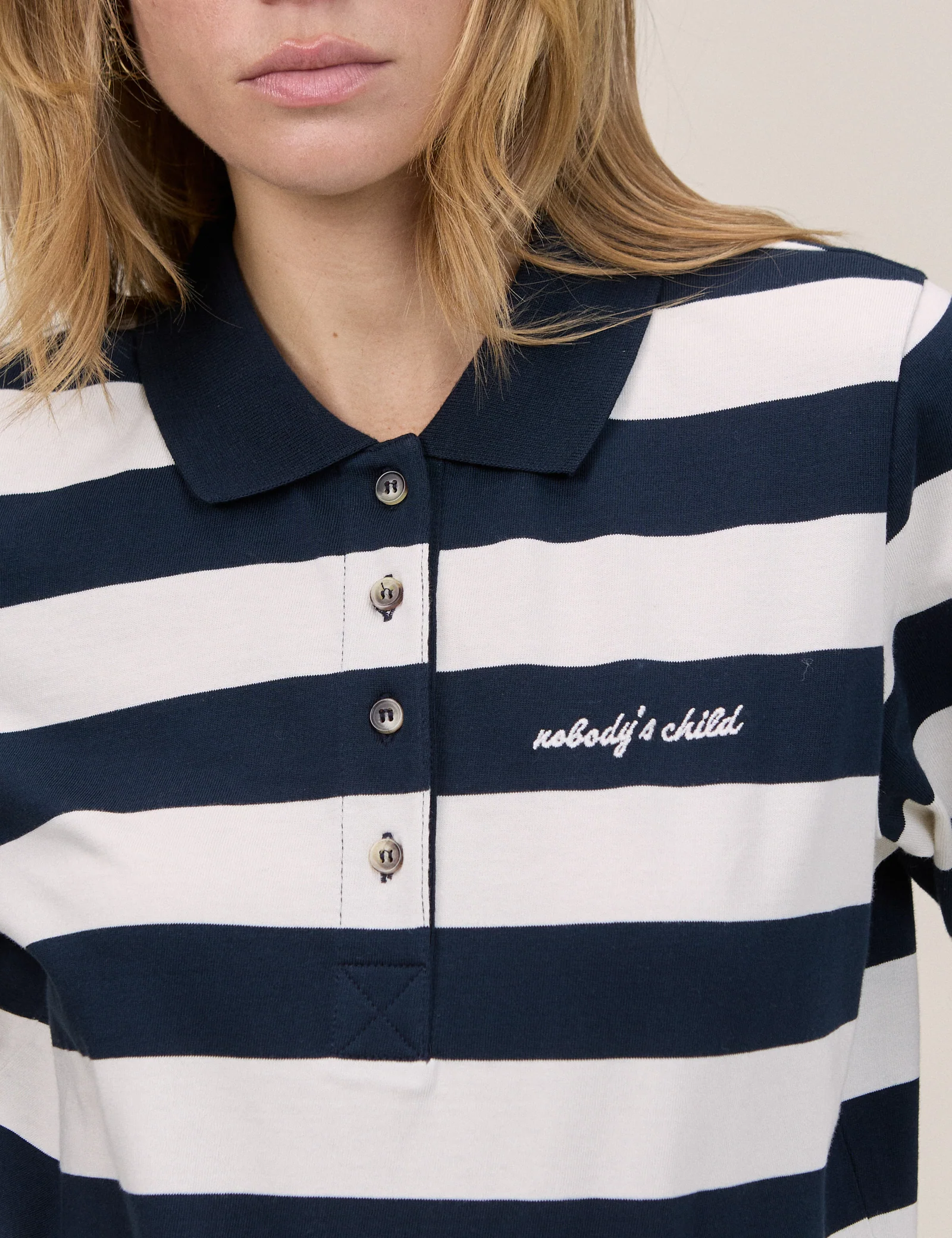 Navy Striped Short Sleeve Polo Top - Image 2