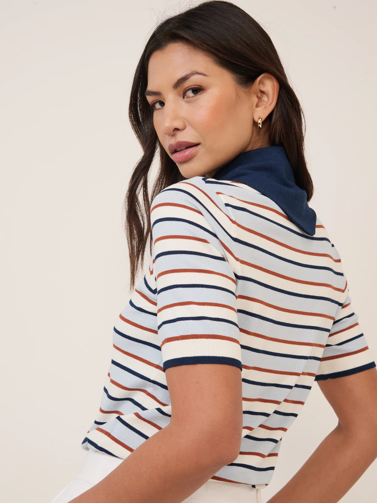 Blue Striped Tie Neck T-Shirt - Image 5