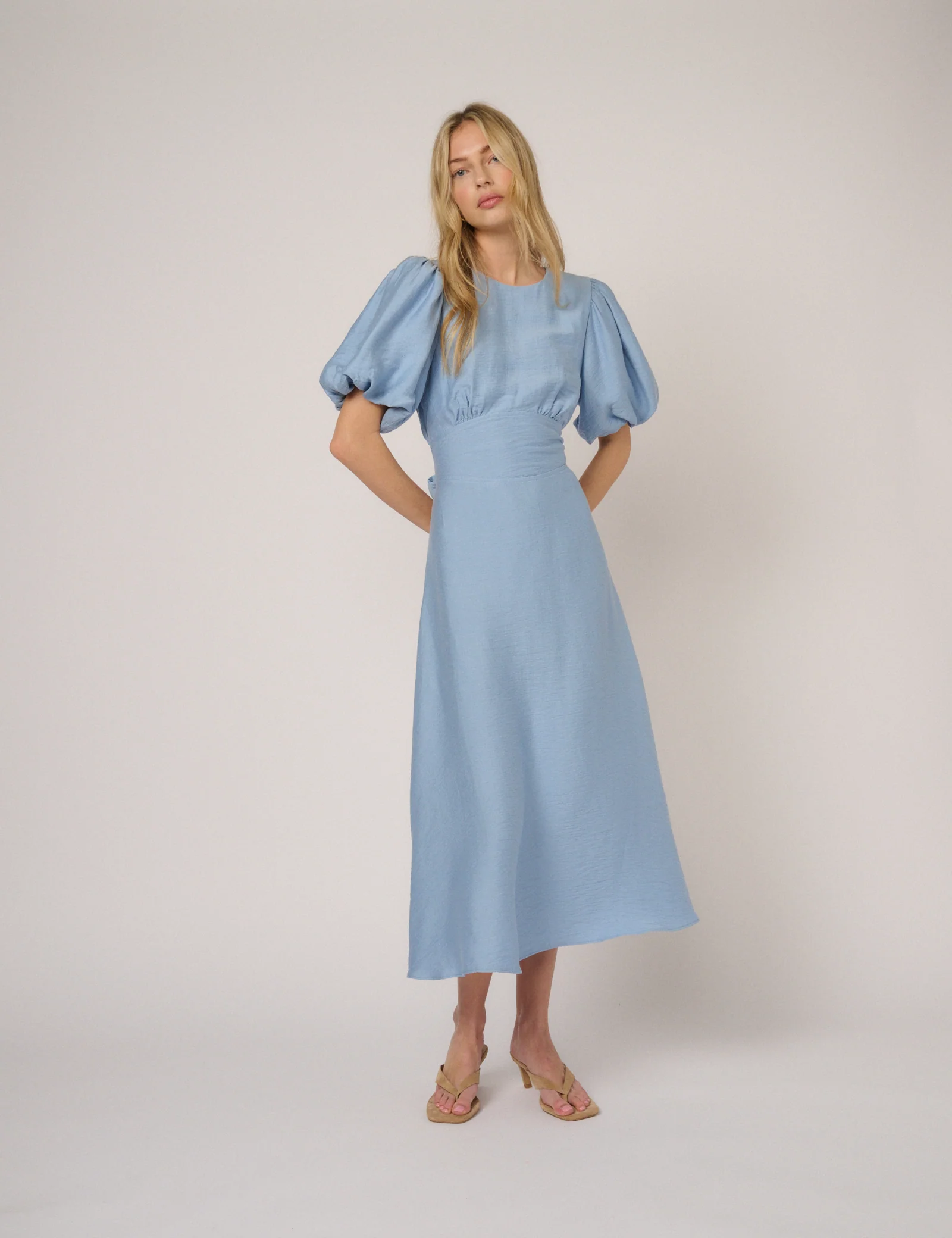 Blue Puff Sleeve Symran Midi Dress