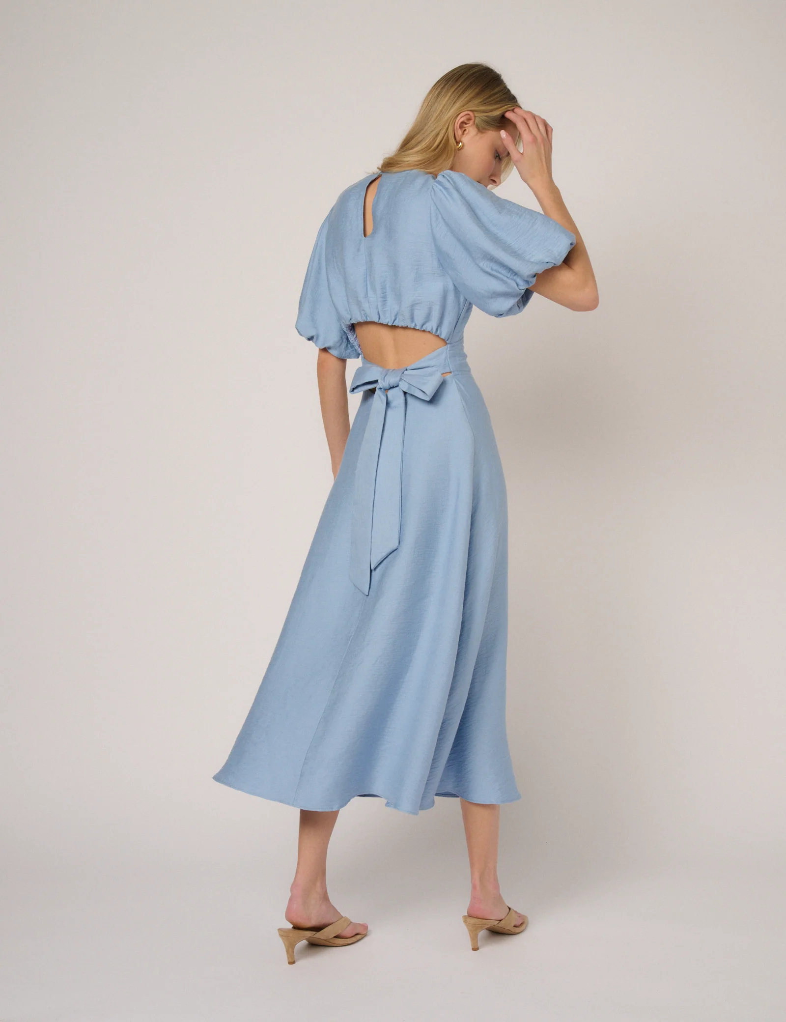 Blue Puff Sleeve Symran Midi Dress - Image 5