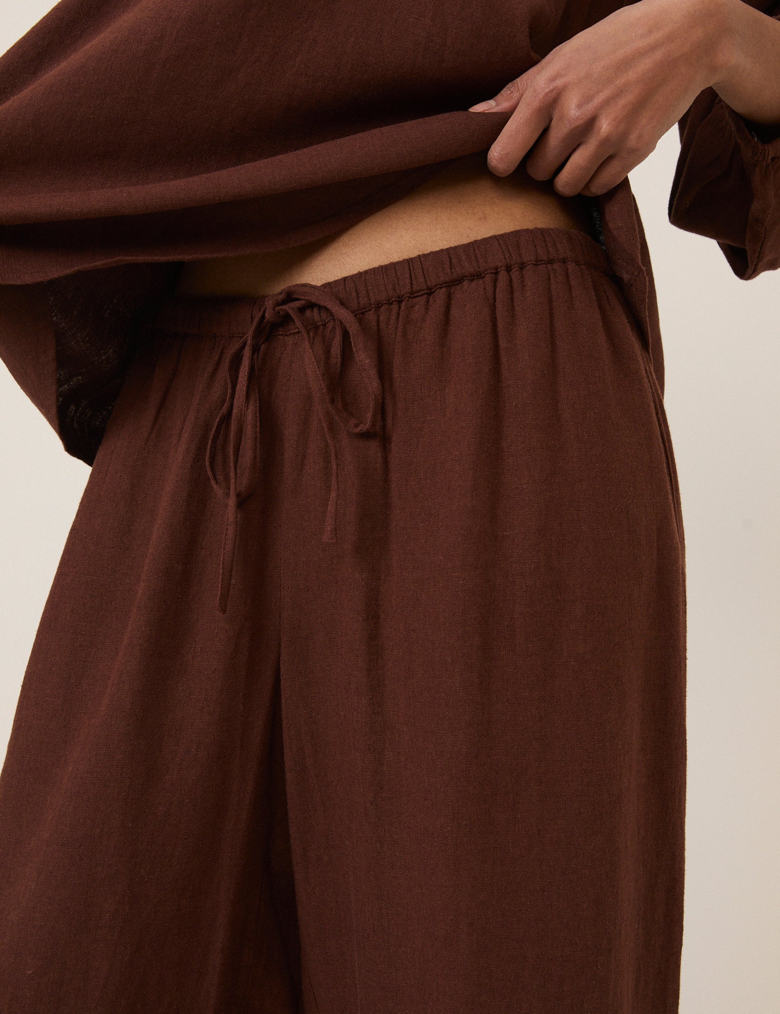 Brown Linen-Blend Straight Leg Trousers - Image 3