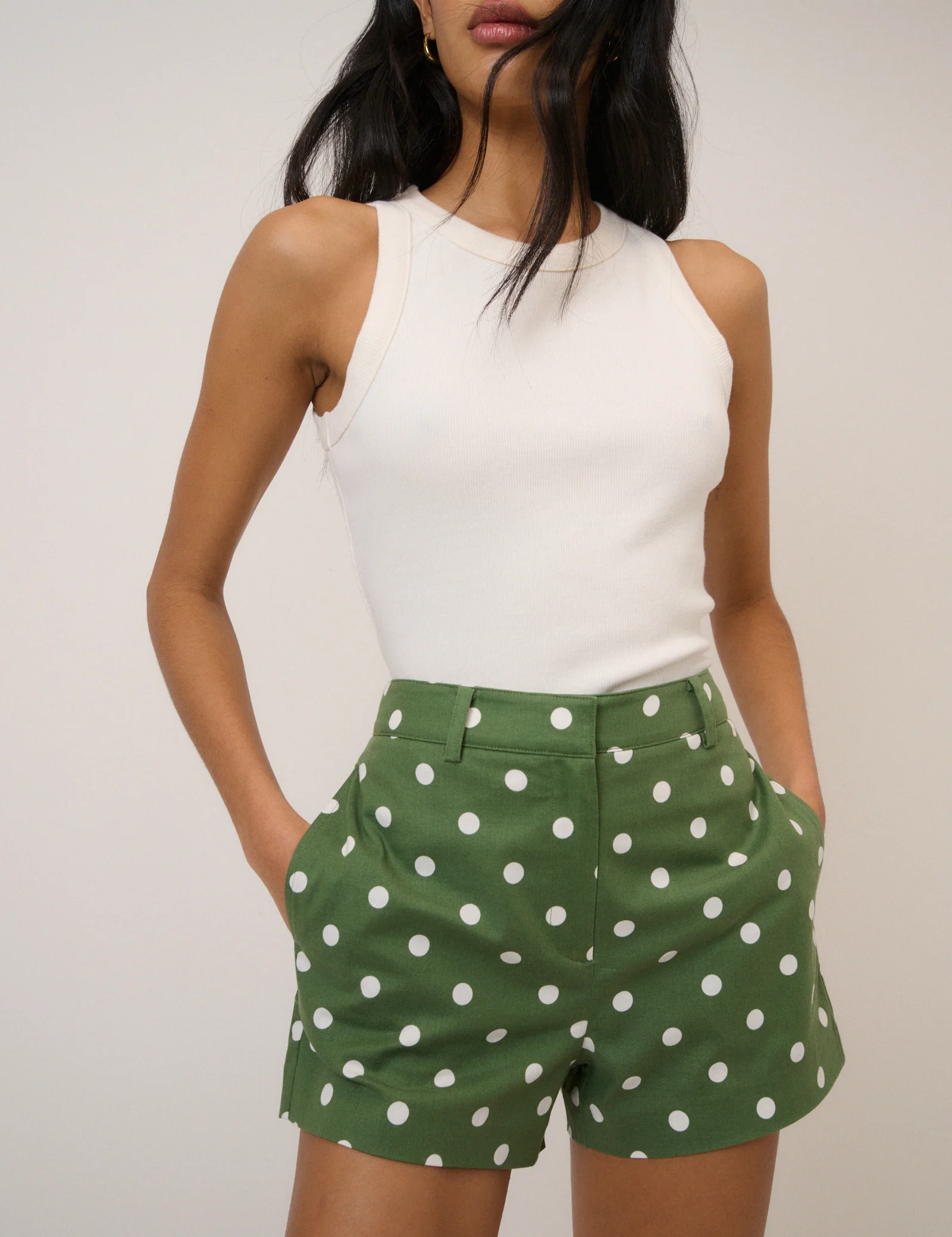Green Polka Dot Tailored Shorts - Image 3