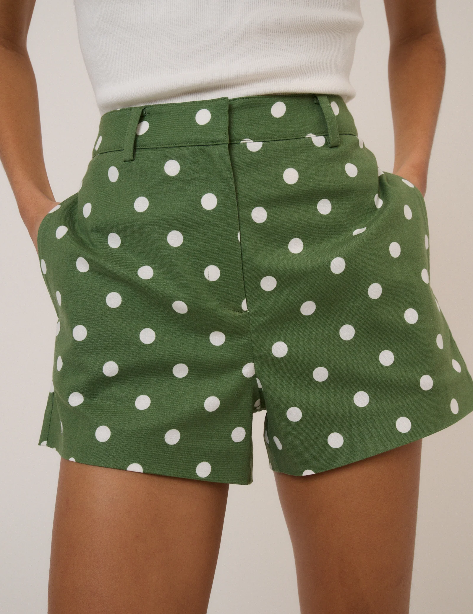 Green Polka Dot Tailored Shorts - Image 4