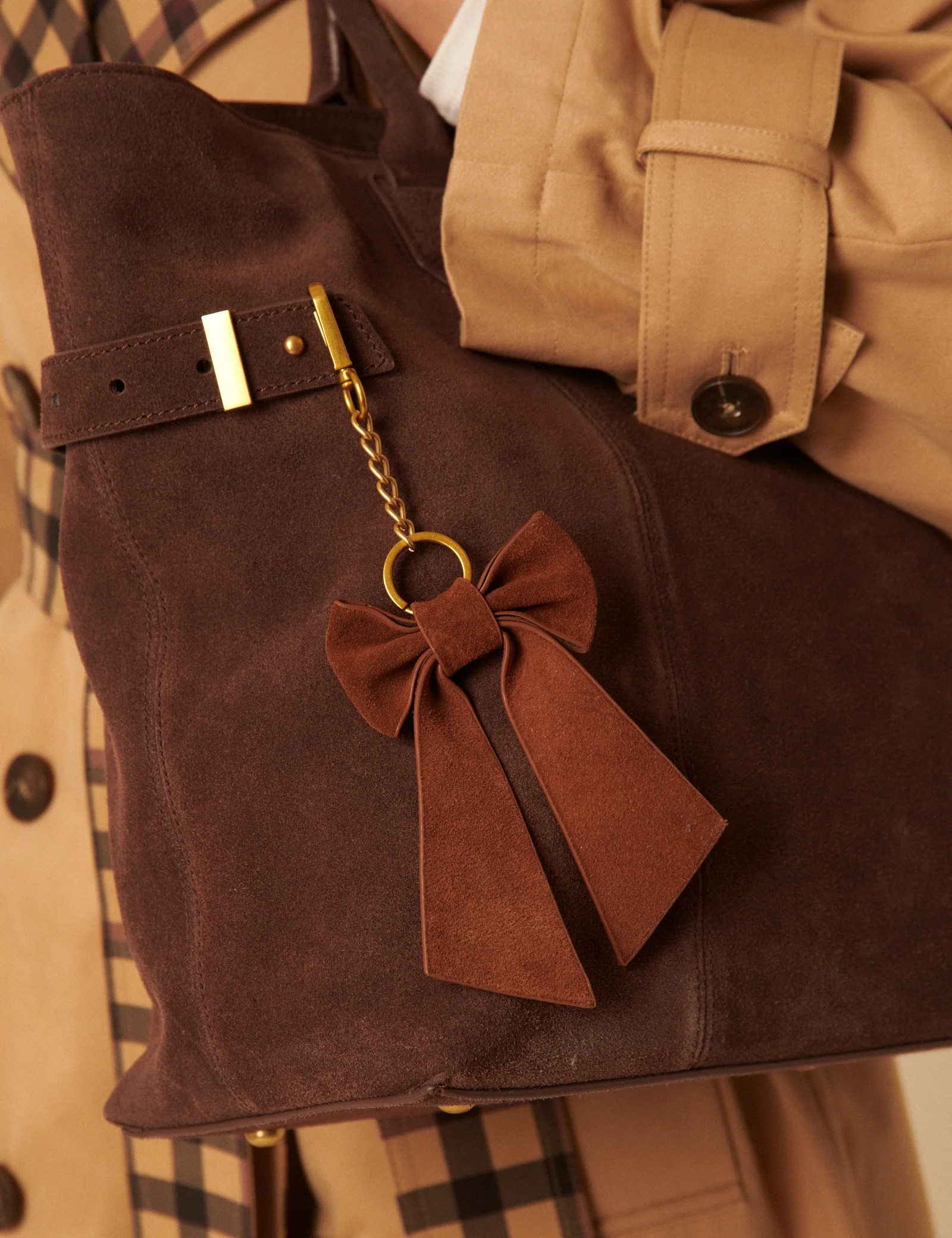Tan Suede Bow Key Chain - Image 3