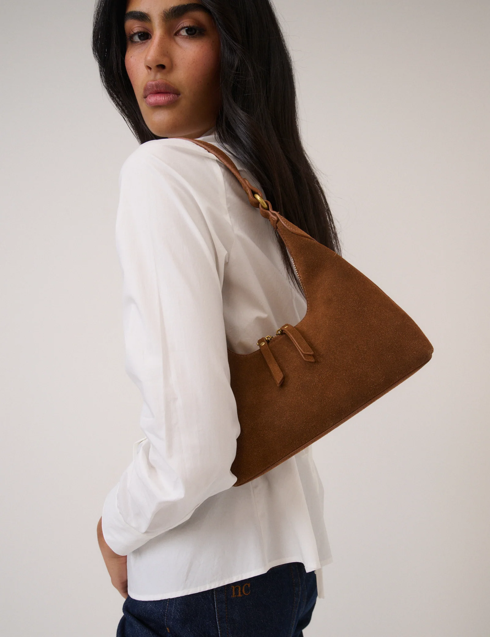 Tan Suede Dipped Shoulder Bag - Image 6