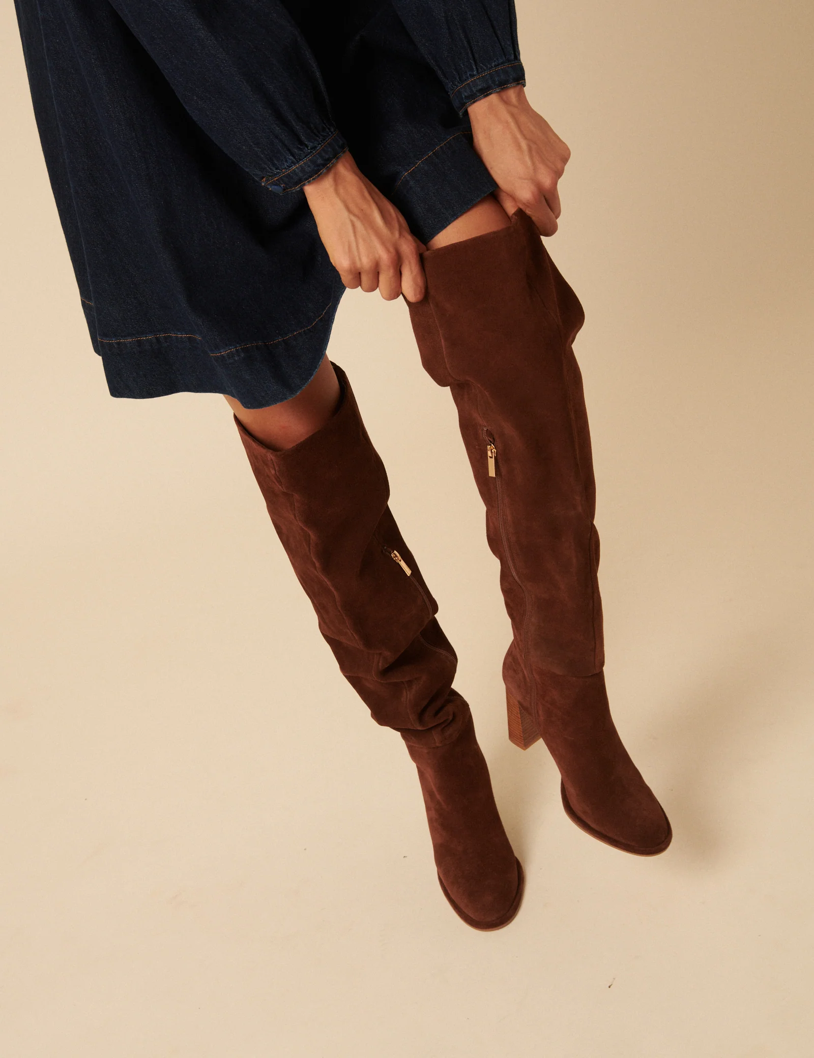 Tan Suede Thigh High Boots - Image 5