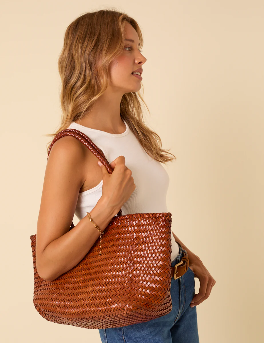 Ellyla Tan Woven Leather Tote Bag