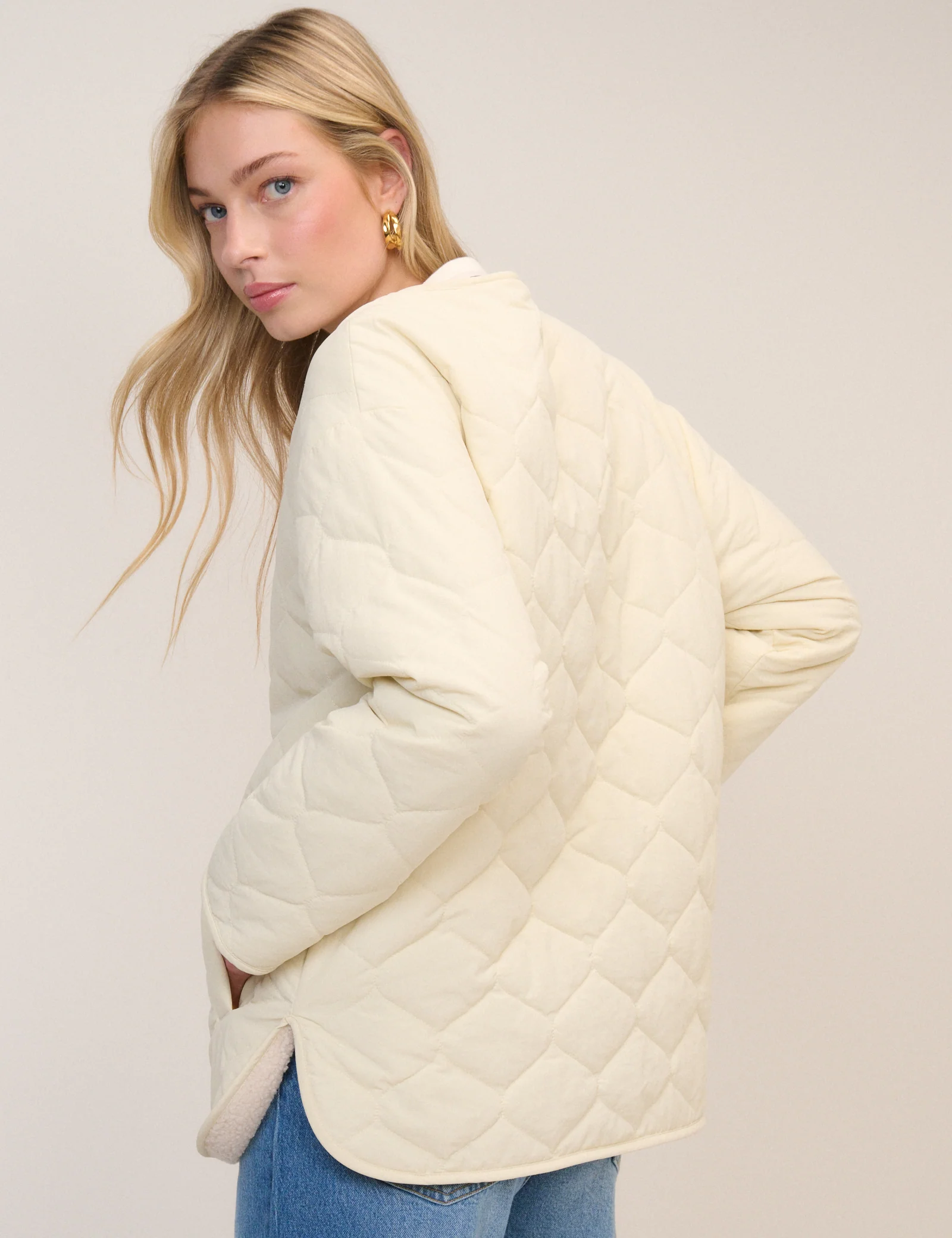 Cream Quilted Reversible Liner Jacket - Image 5