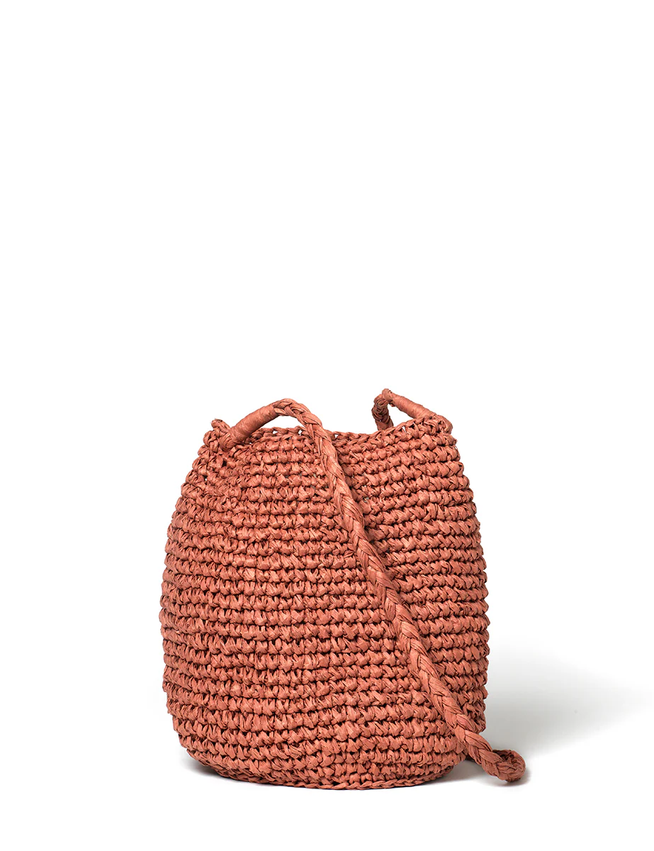 Terracotta Raffia Bucket Bag - Image 2