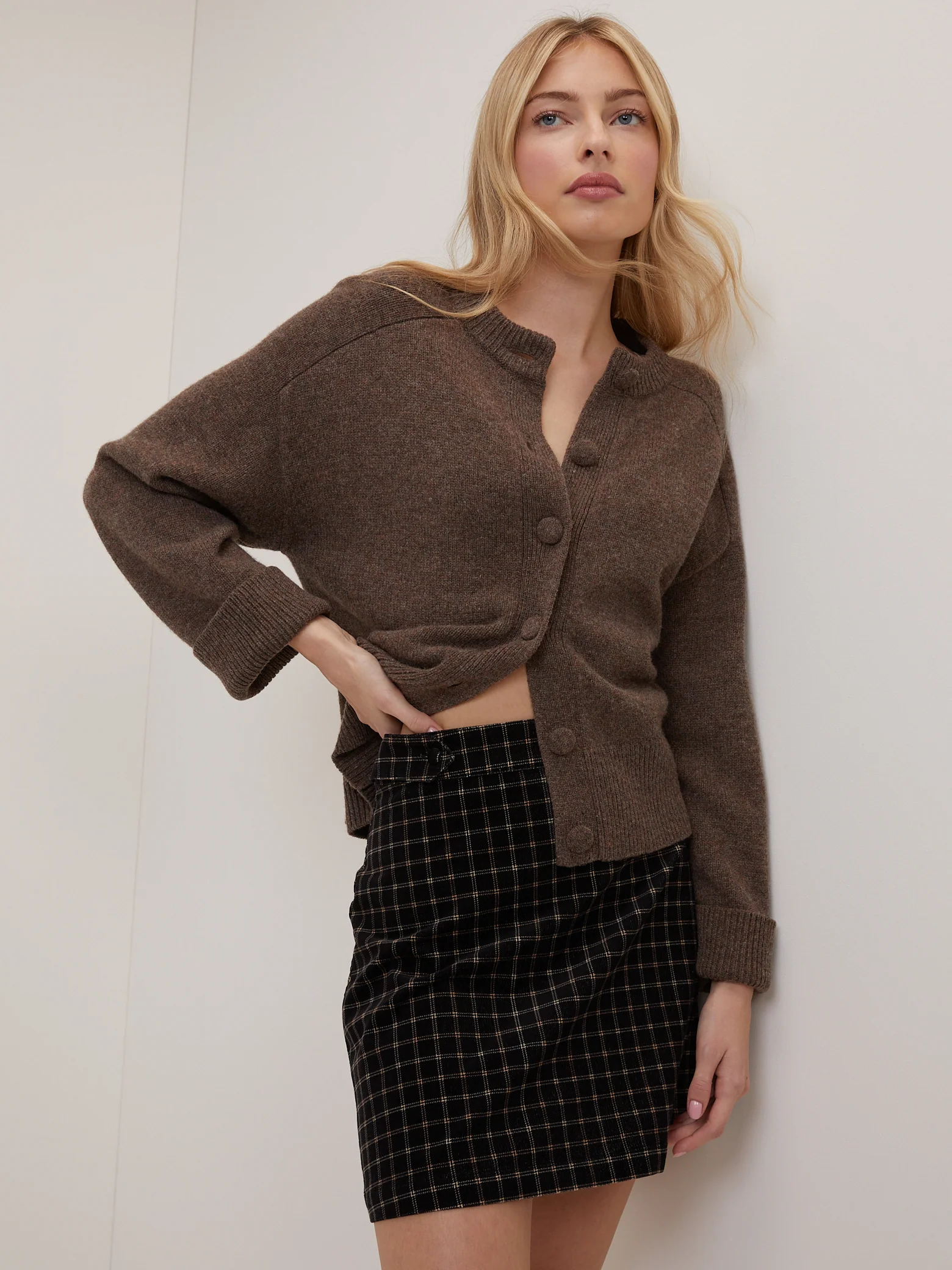 Black Cord Check Mini Skirt - Image 4