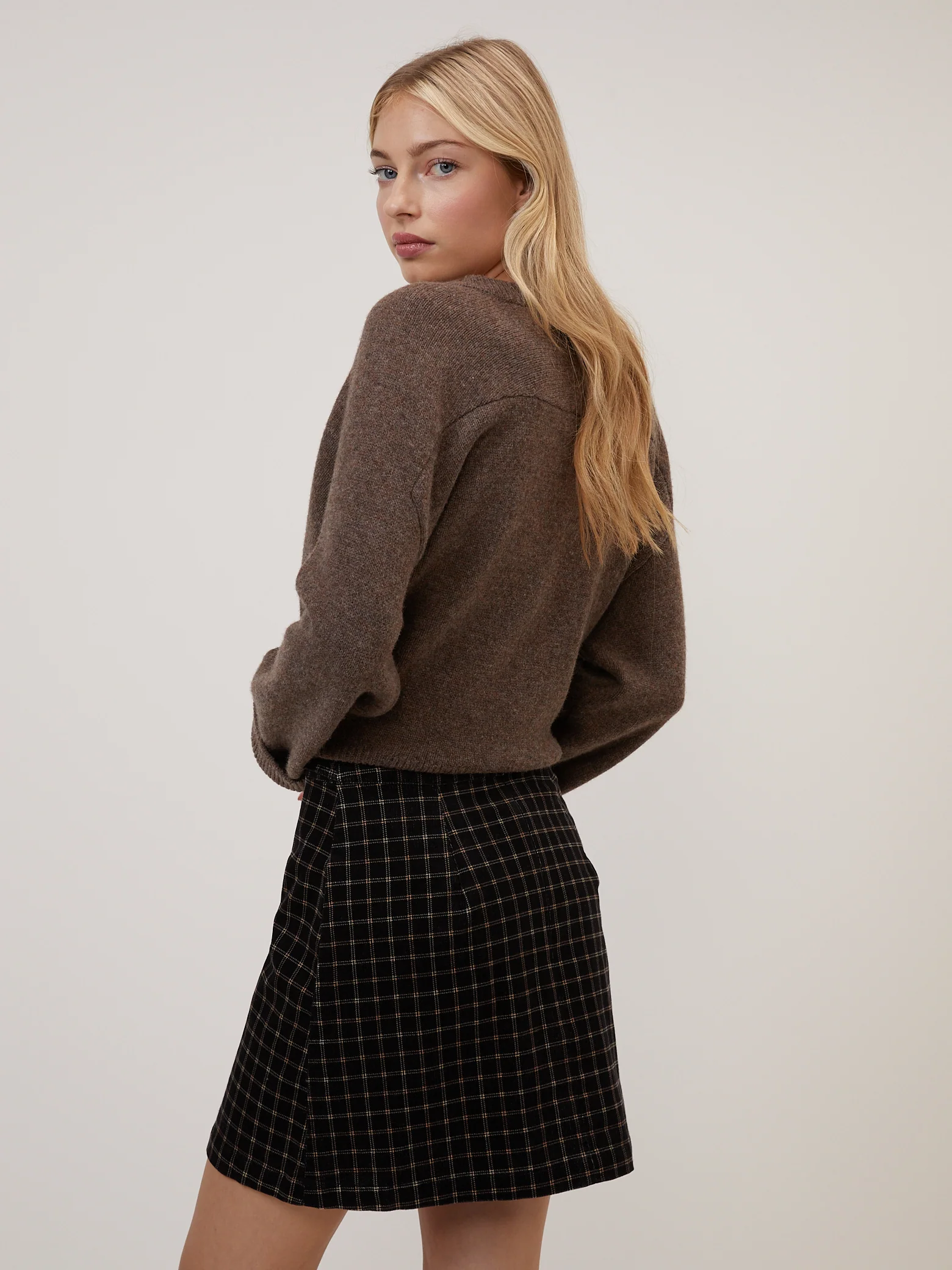 Black Cord Check Mini Skirt - Image 5