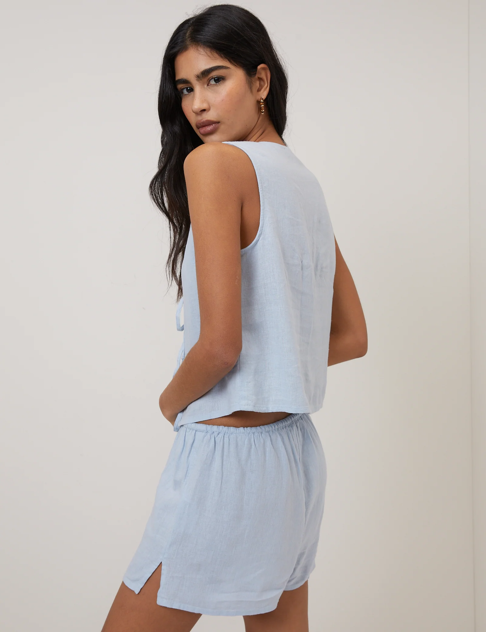 Light Blue Linen-Blend Swing Top - Image 5