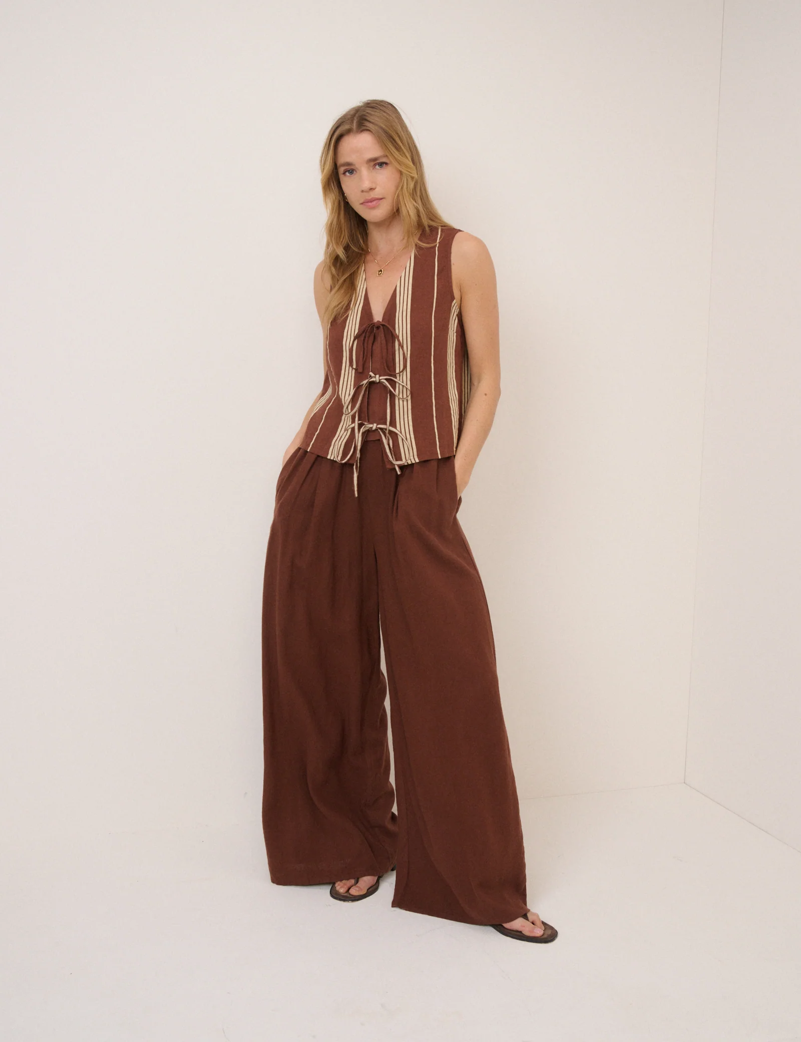 Brown Striped Linen-blend Top - Image 4