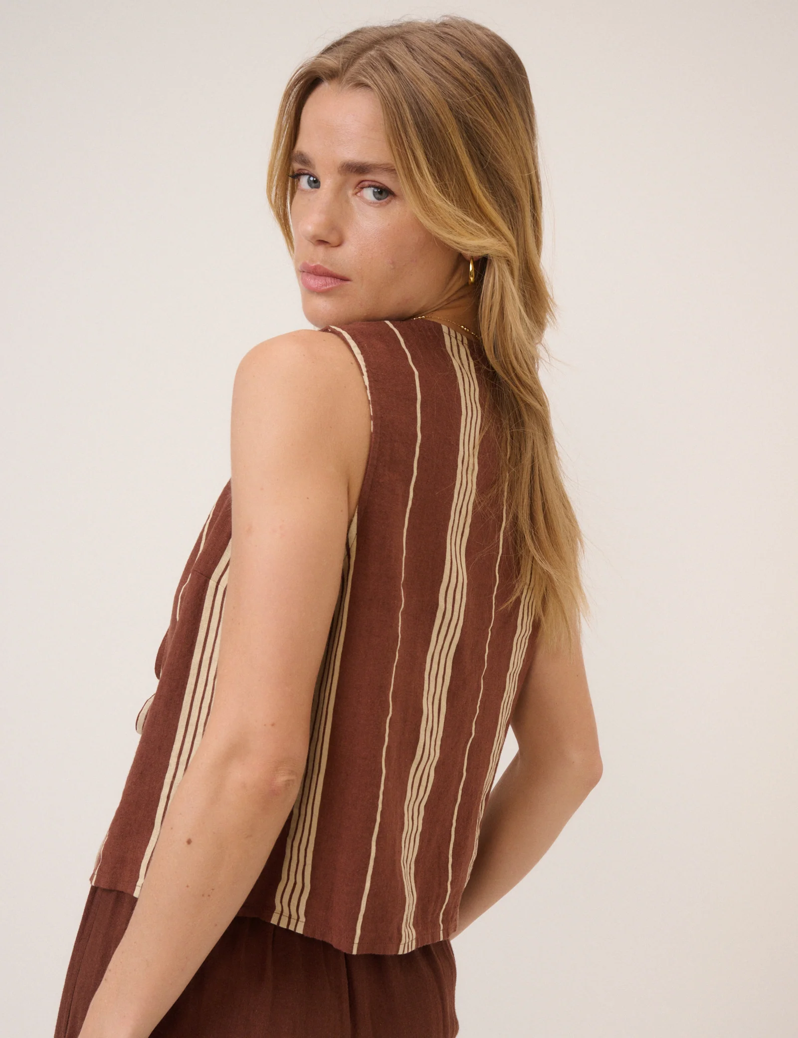 Brown Striped Linen-blend Top - Image 5