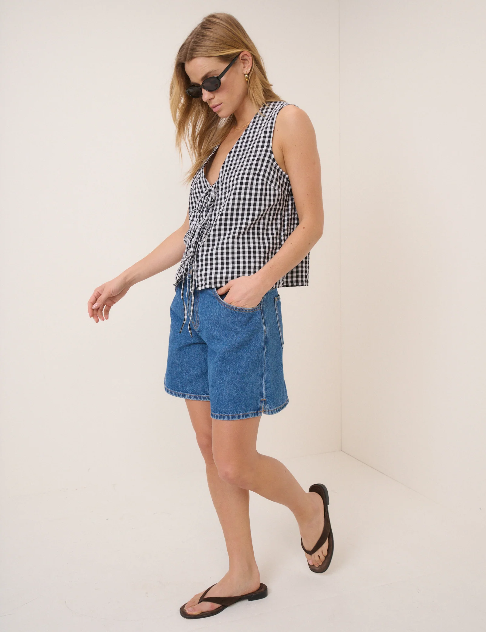 Black Gingham Tie Front Top - Image 3