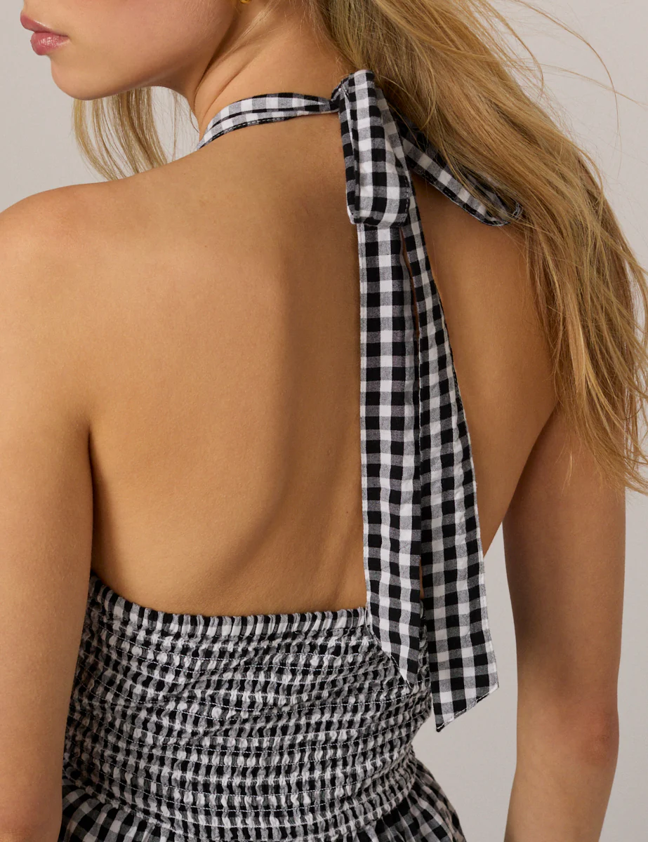 Black Gingham Halter Neck Tizzy Jumpsuit - Image 2