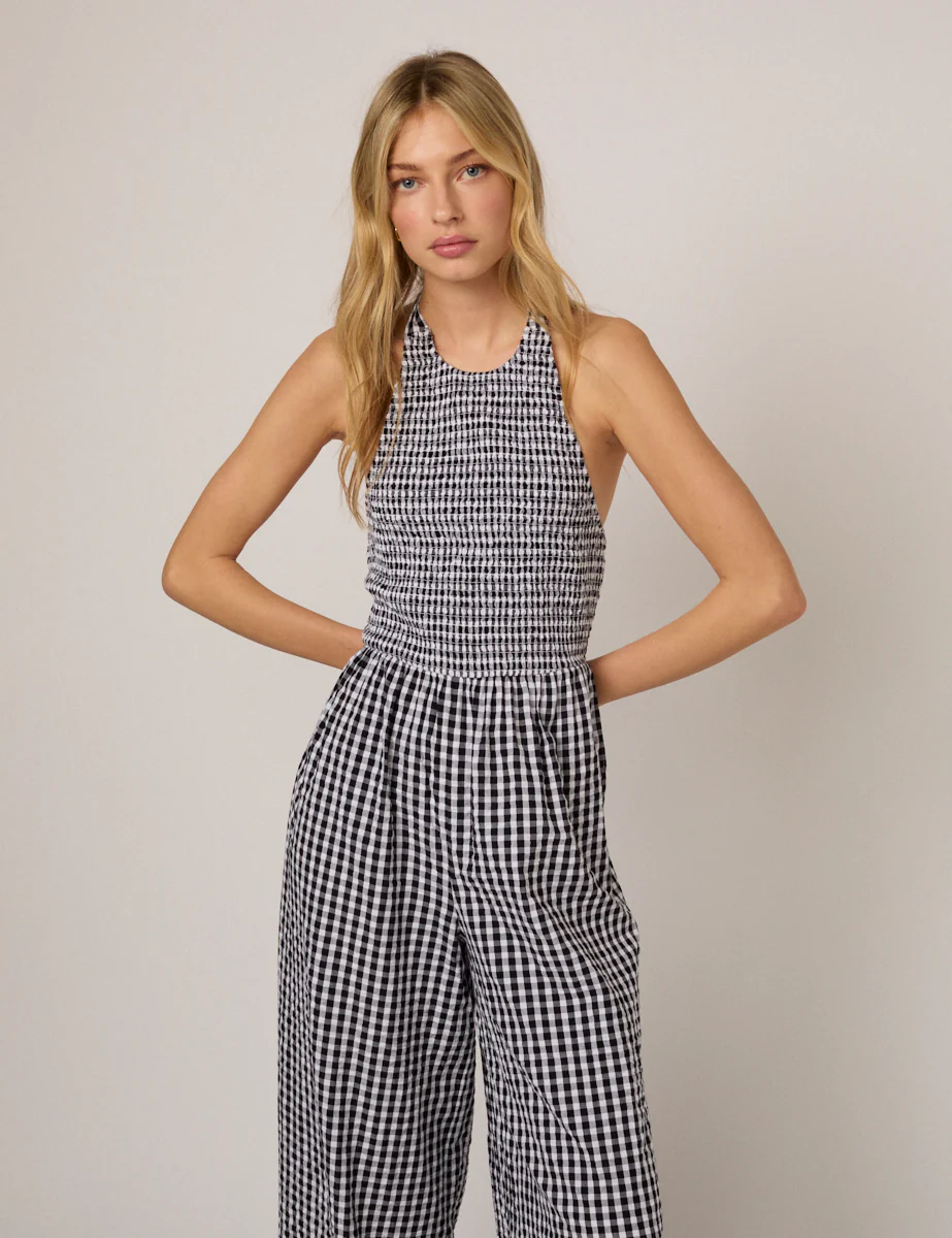 Black Gingham Halter Neck Tizzy Jumpsuit - Image 4