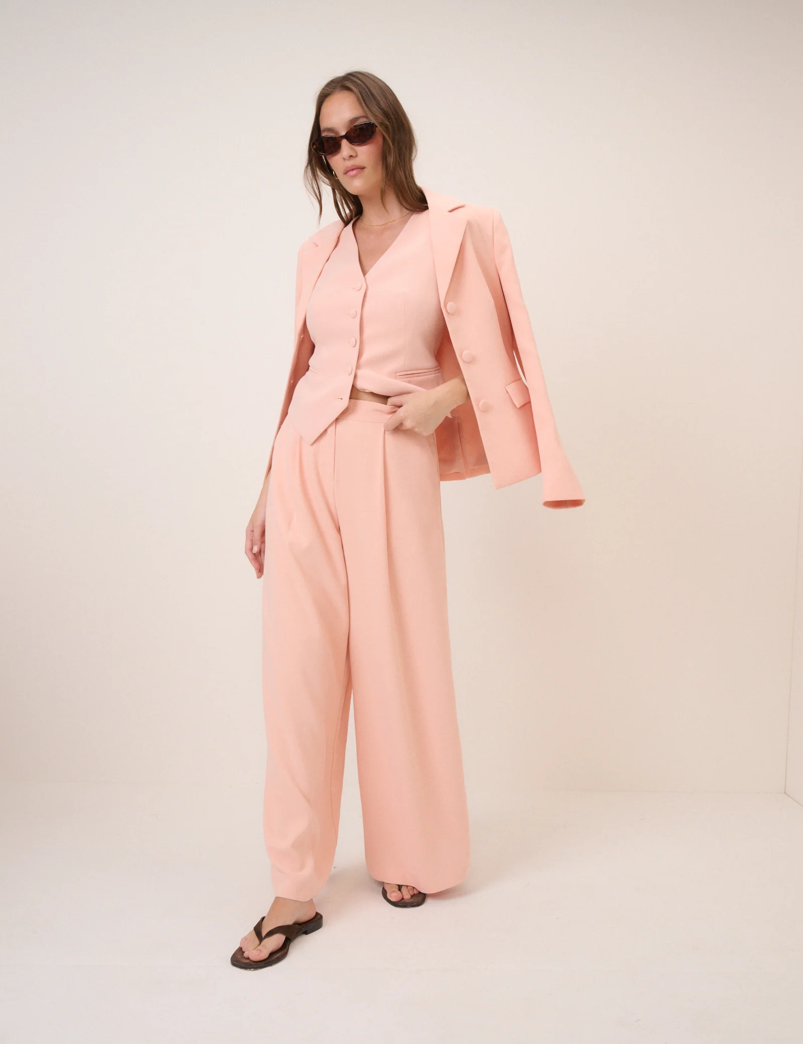 Peach Tailored Wide Leg Trousers - Image 4
