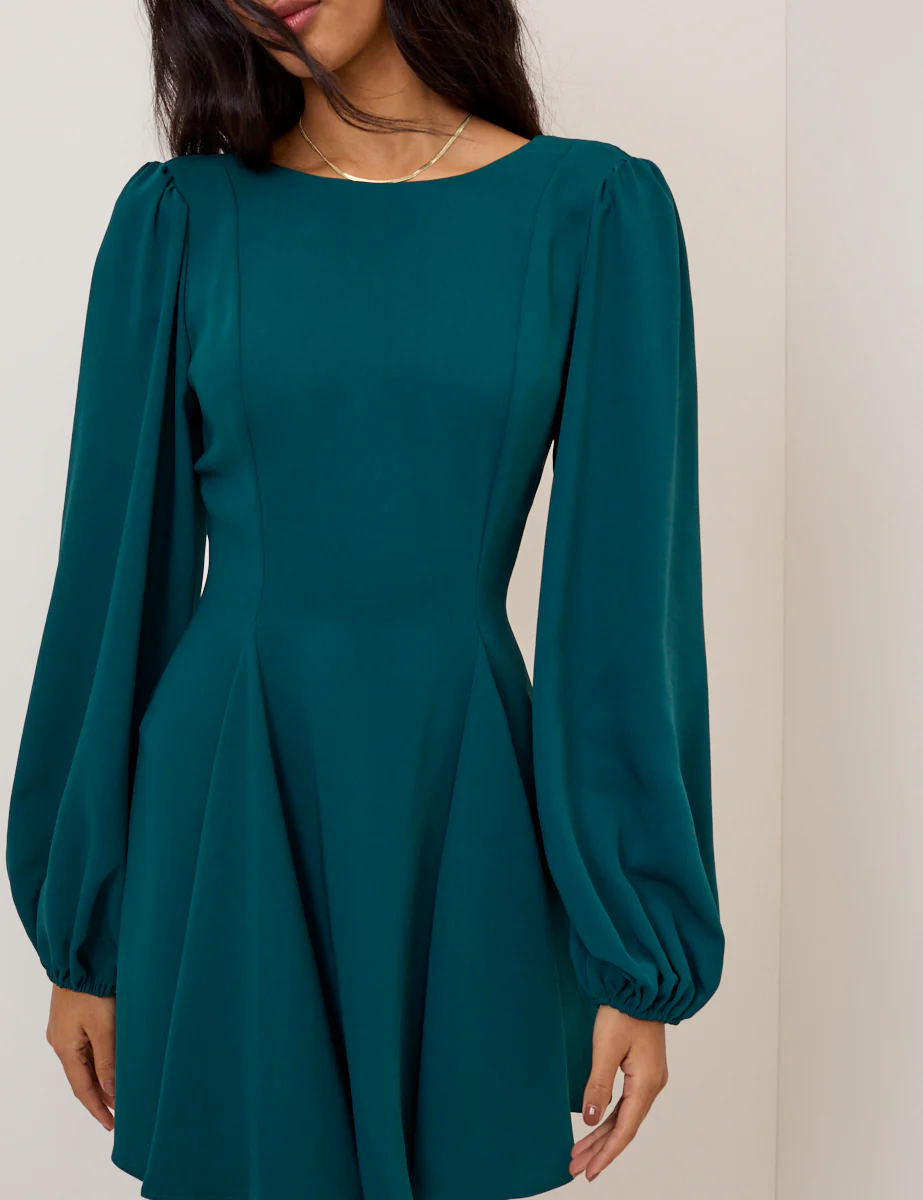 Turquoise Balloon Sleeve Ava Mini Dress - Image 4