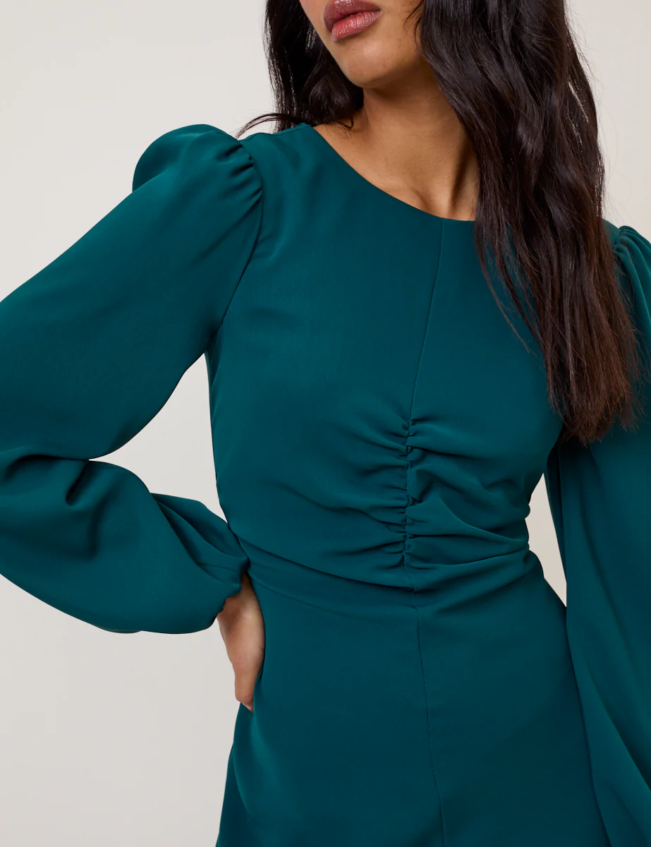 Turquoise Green Balloon Sleeve Blair Midi Dress - Image 2