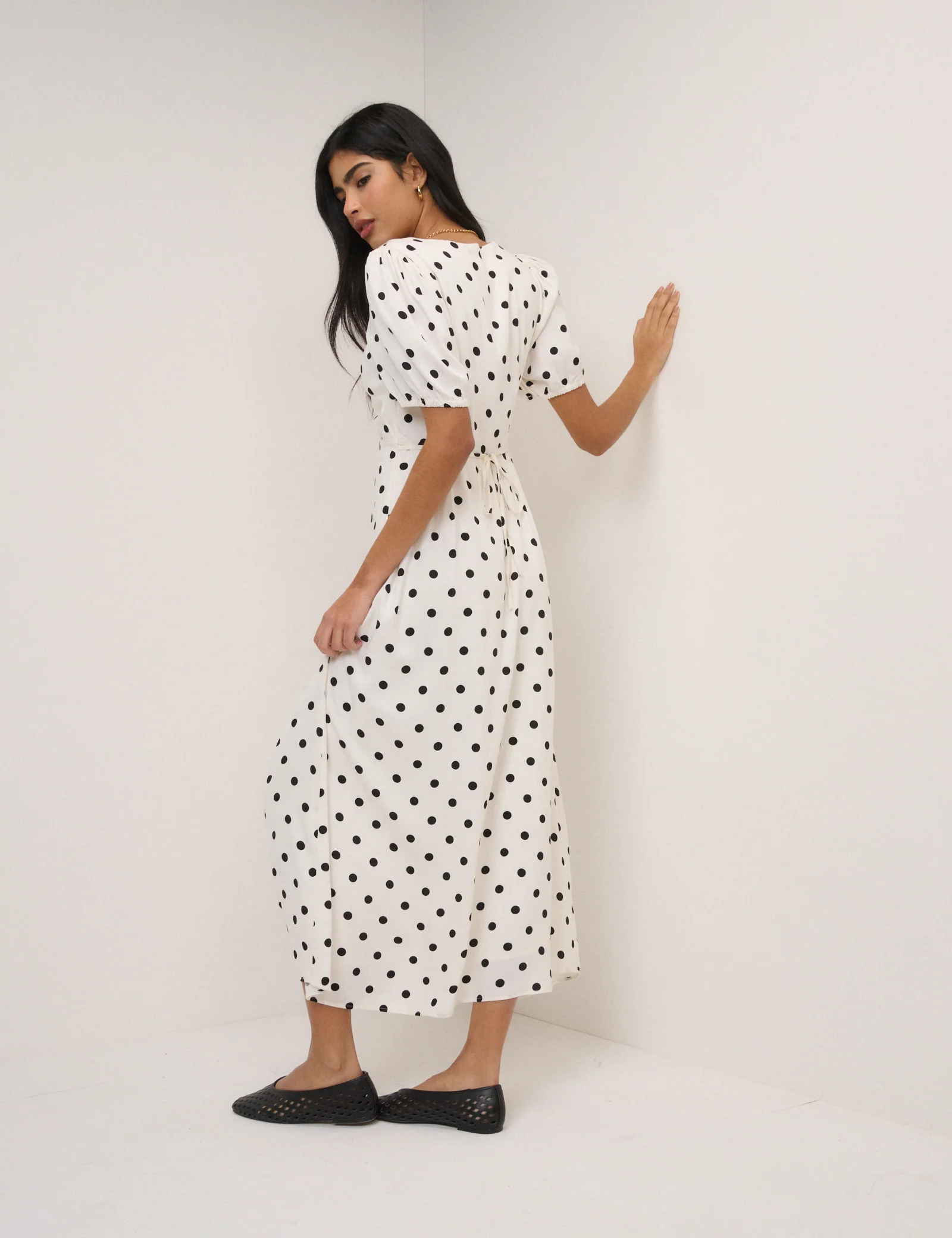 White Polka Dot Tyla Midi Dress - Image 6