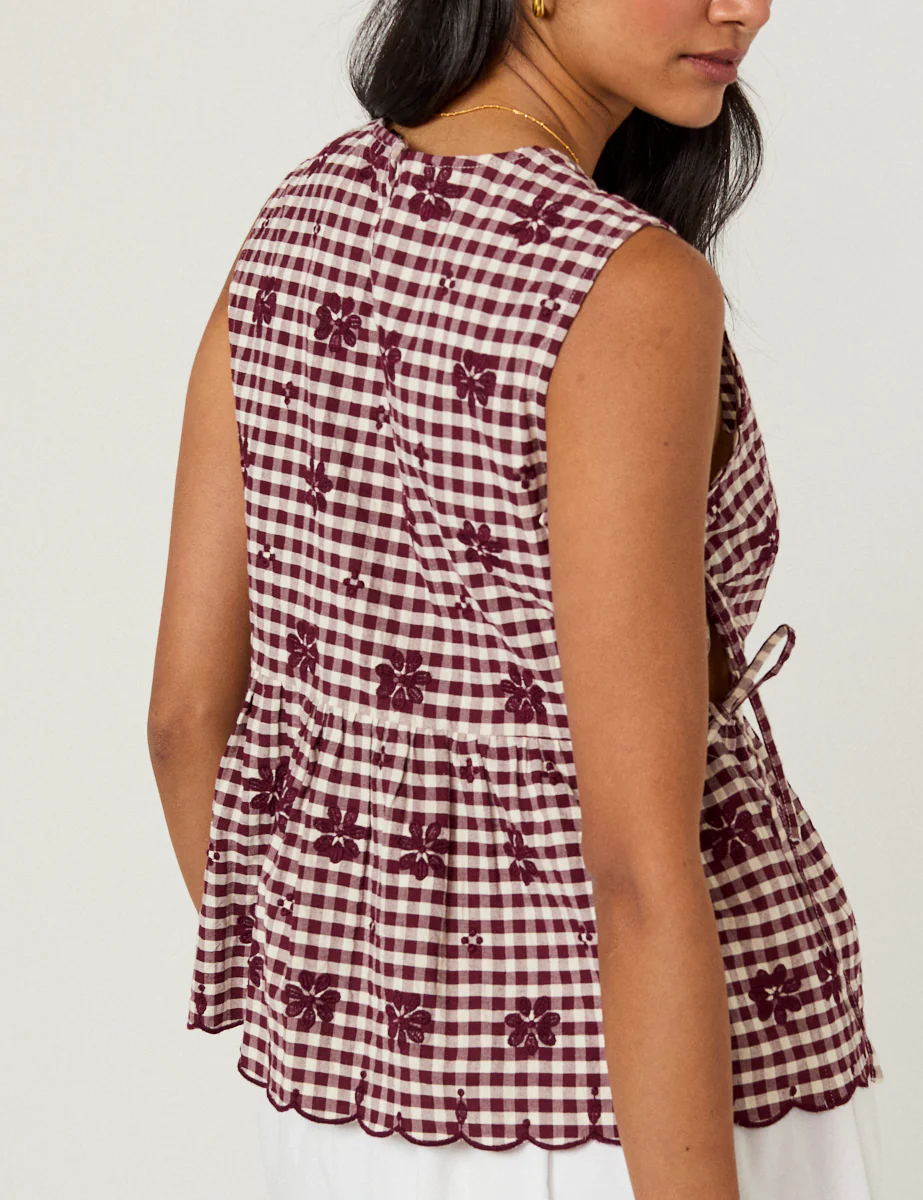 Burgundy Gingham Floral Swing Top - Image 5