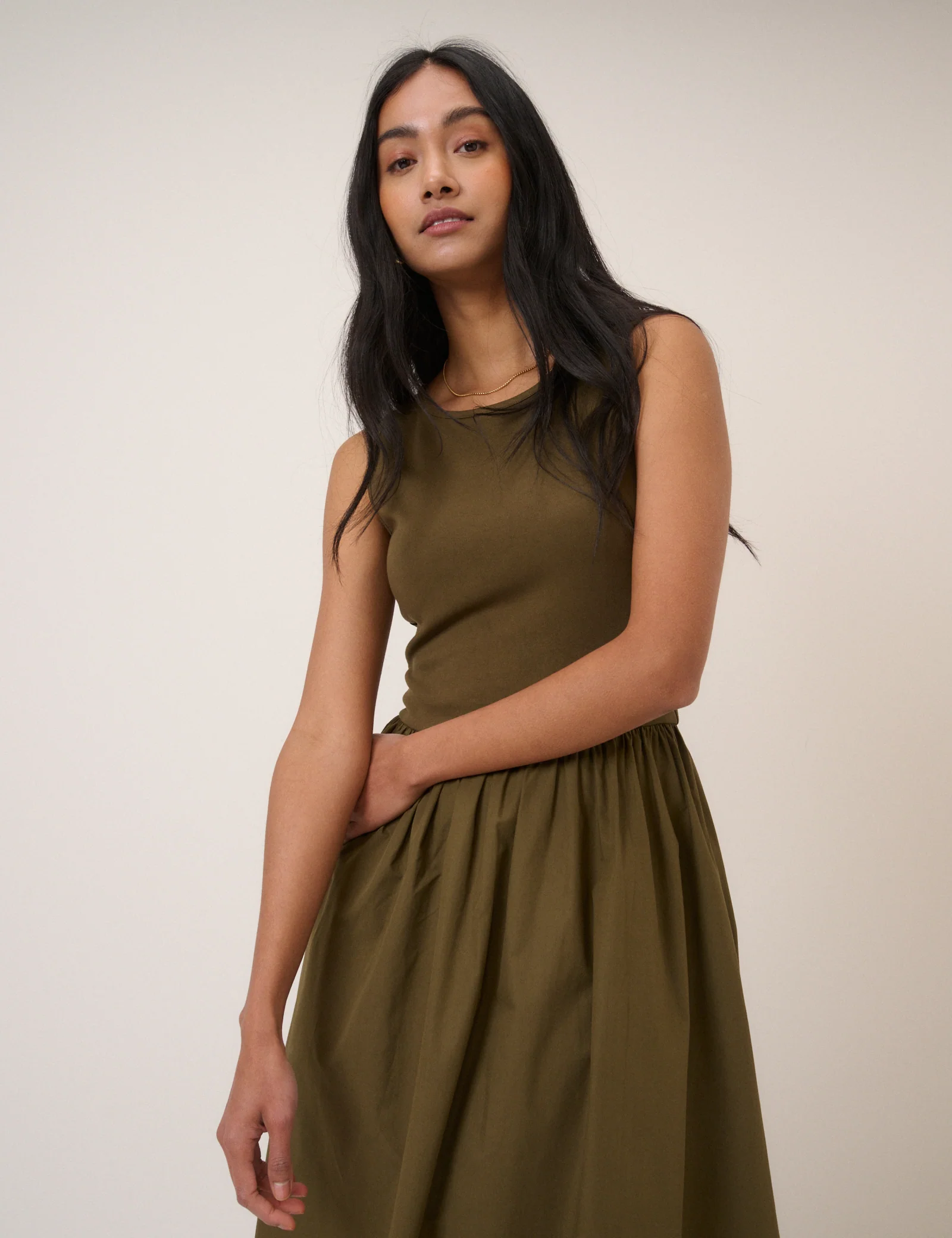 Khaki Sleeveless Vera Midi Dress - Image 2