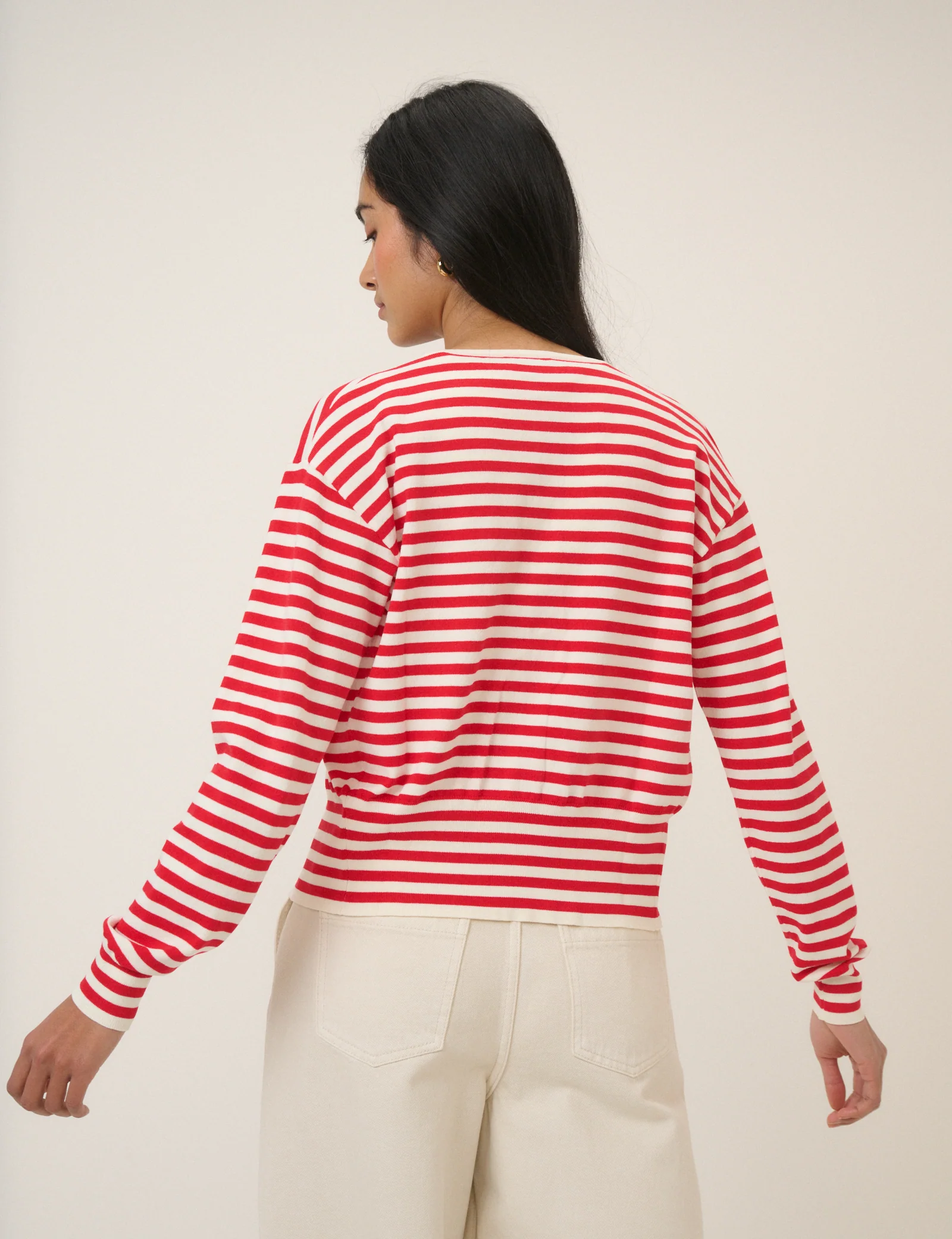 Red Striped Waisted Crew Neck Cardigan - Image 6