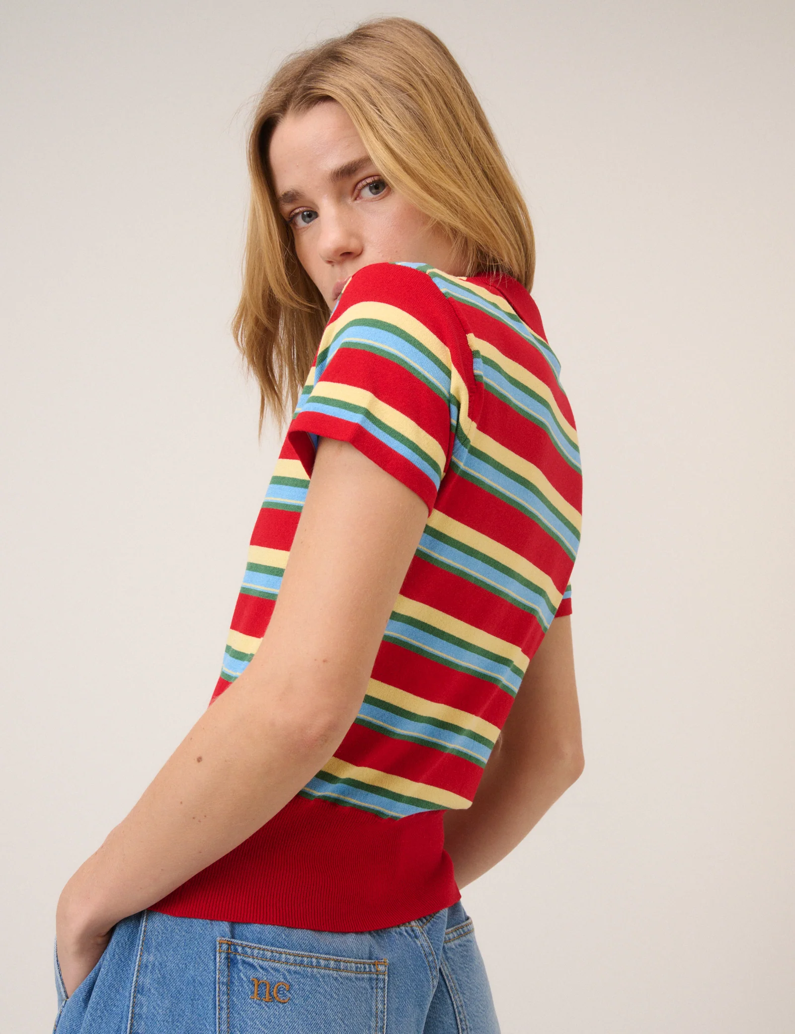 Red Striped Knitted Polo Top - Image 6