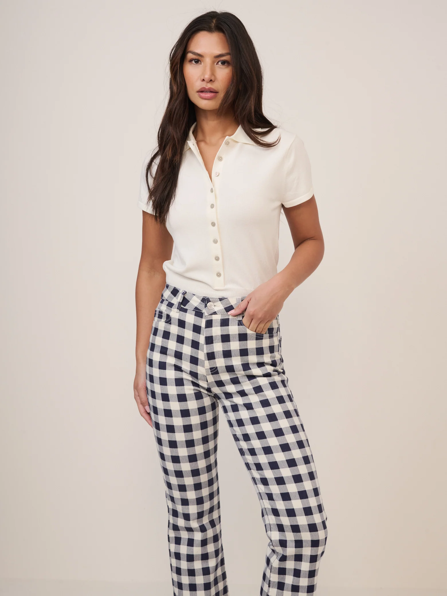 White Knitted Polo Top - Image 3