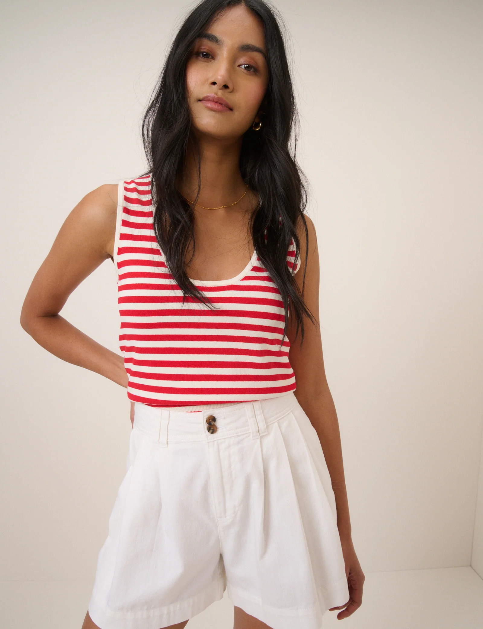 Red Striped Waisted Stripe Vest