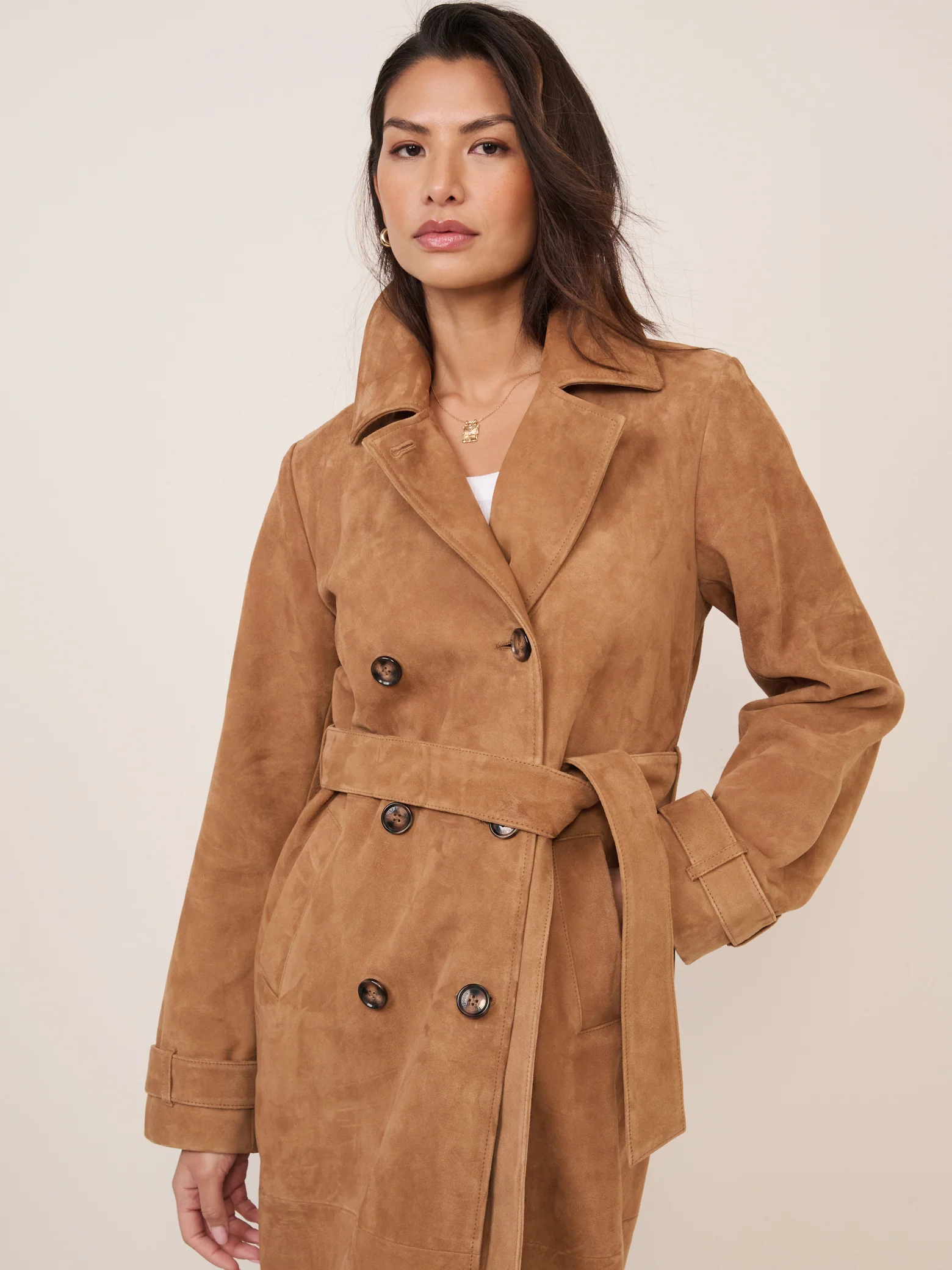 Brown Suede Trench Coat - Image 2